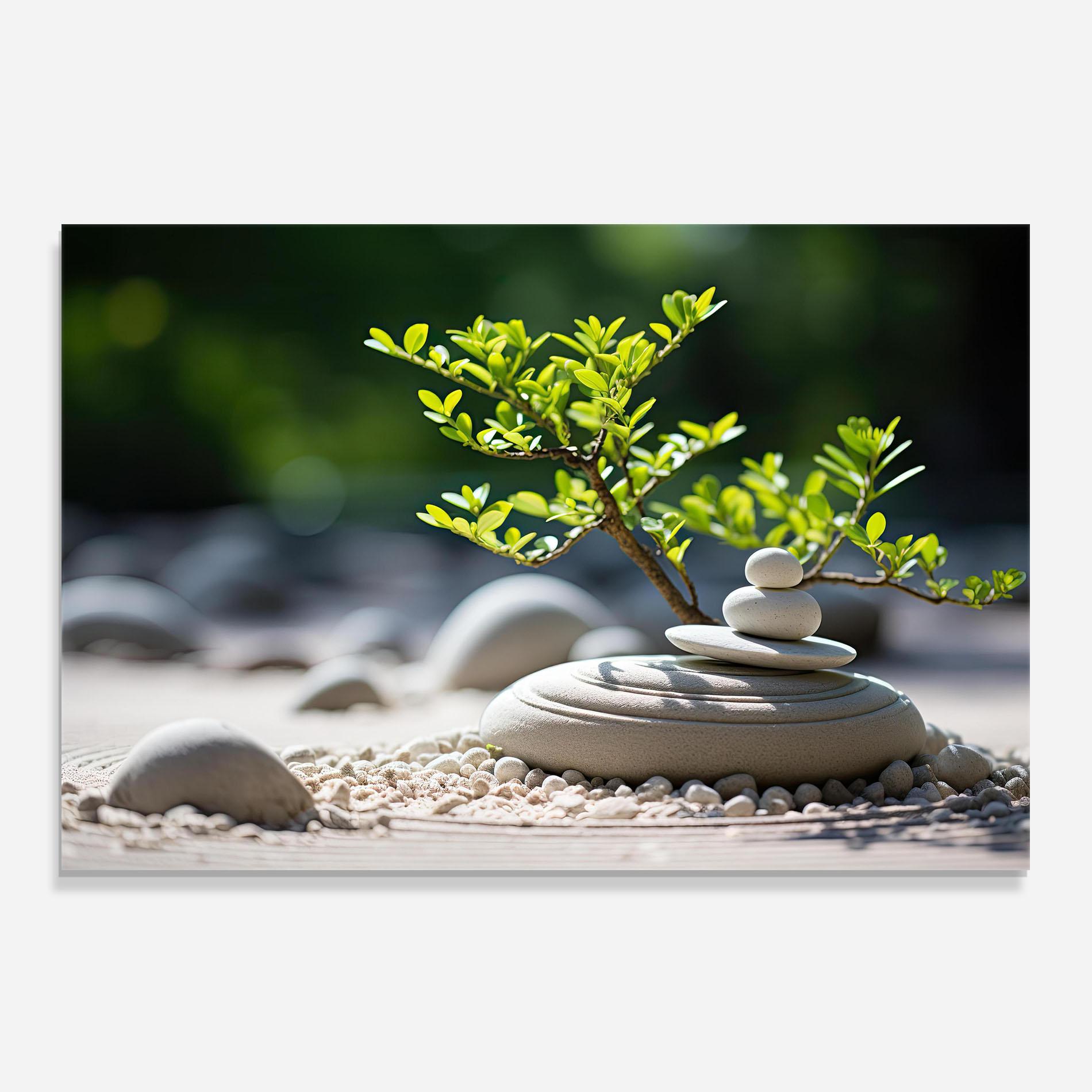 Panou Sticla Bucatarie White Pebbles Plants mockup 0