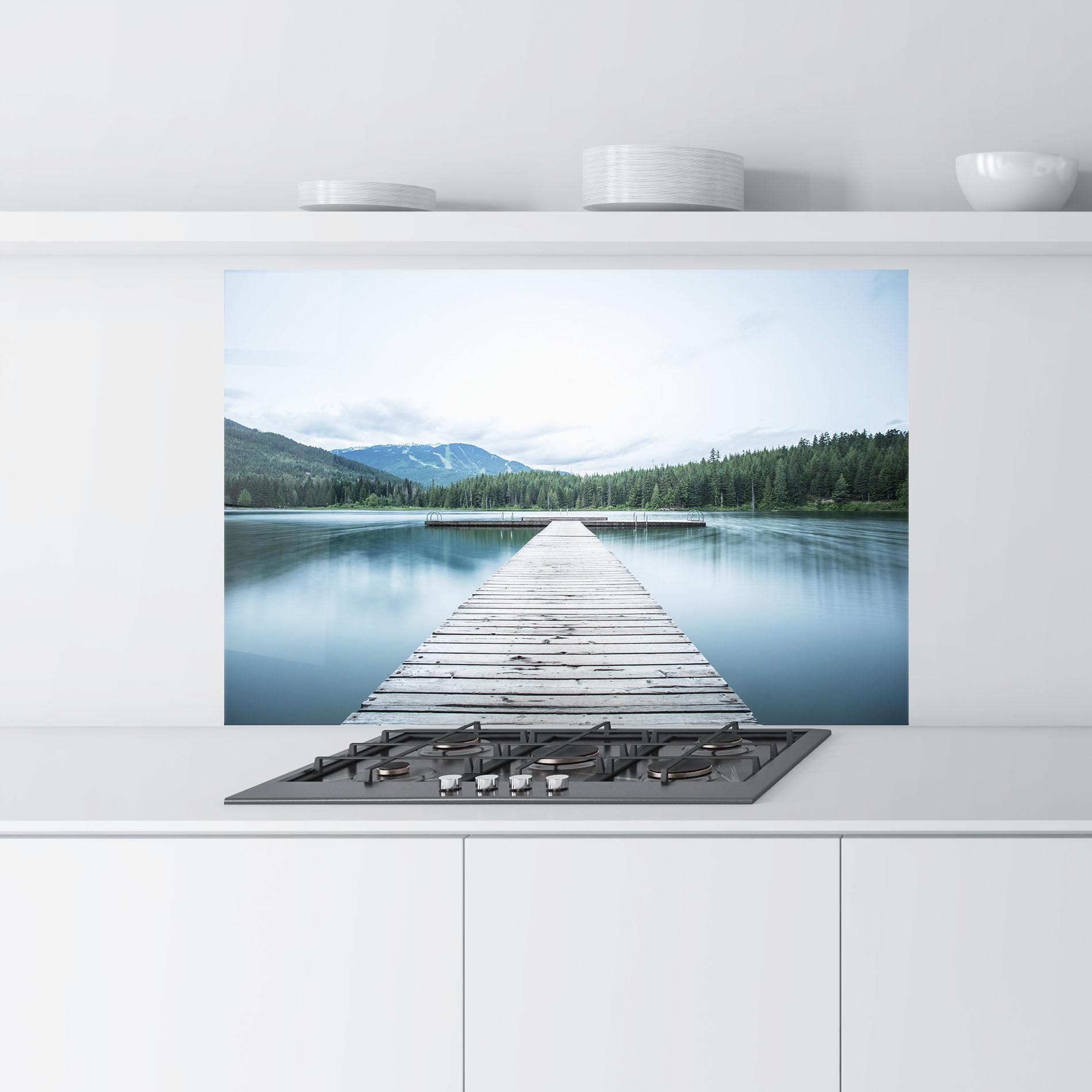 Panou Sticla Bucatarie Lake Bridge View mockup 9