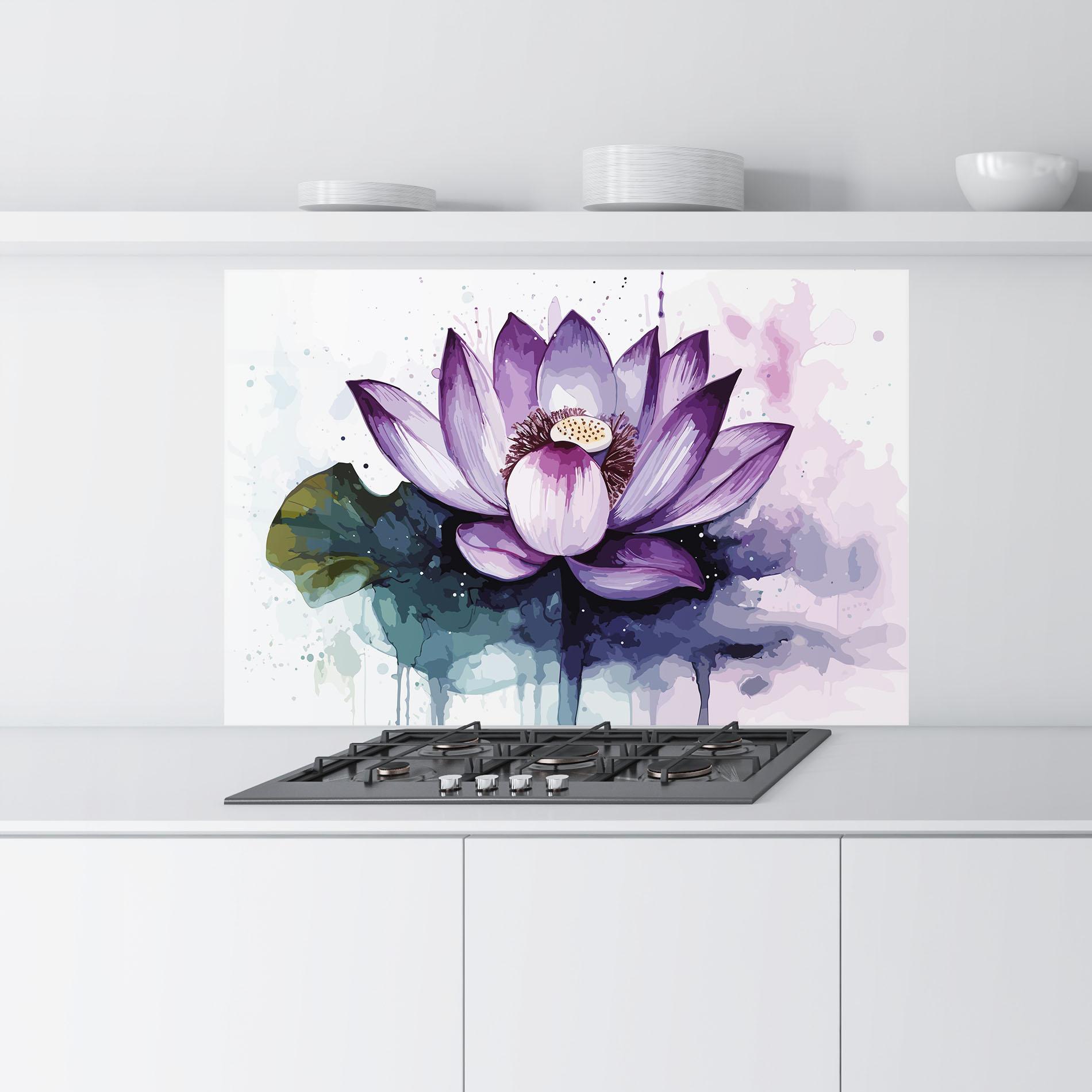Panou Sticla Bucatarie Purple Lotus Art mockup 9