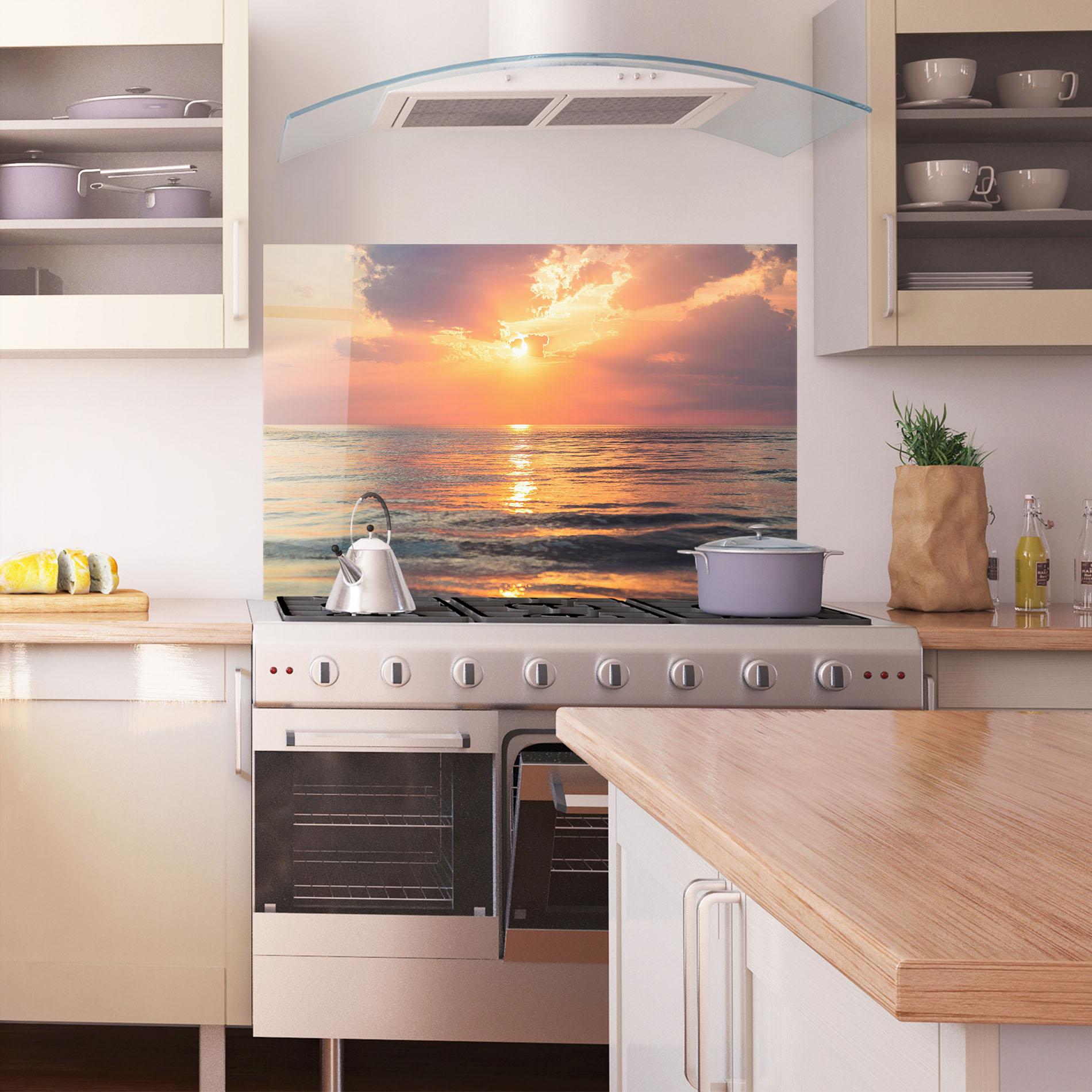 Panou Sticla Bucatarie Orange Sunrise Cloud mockup 1