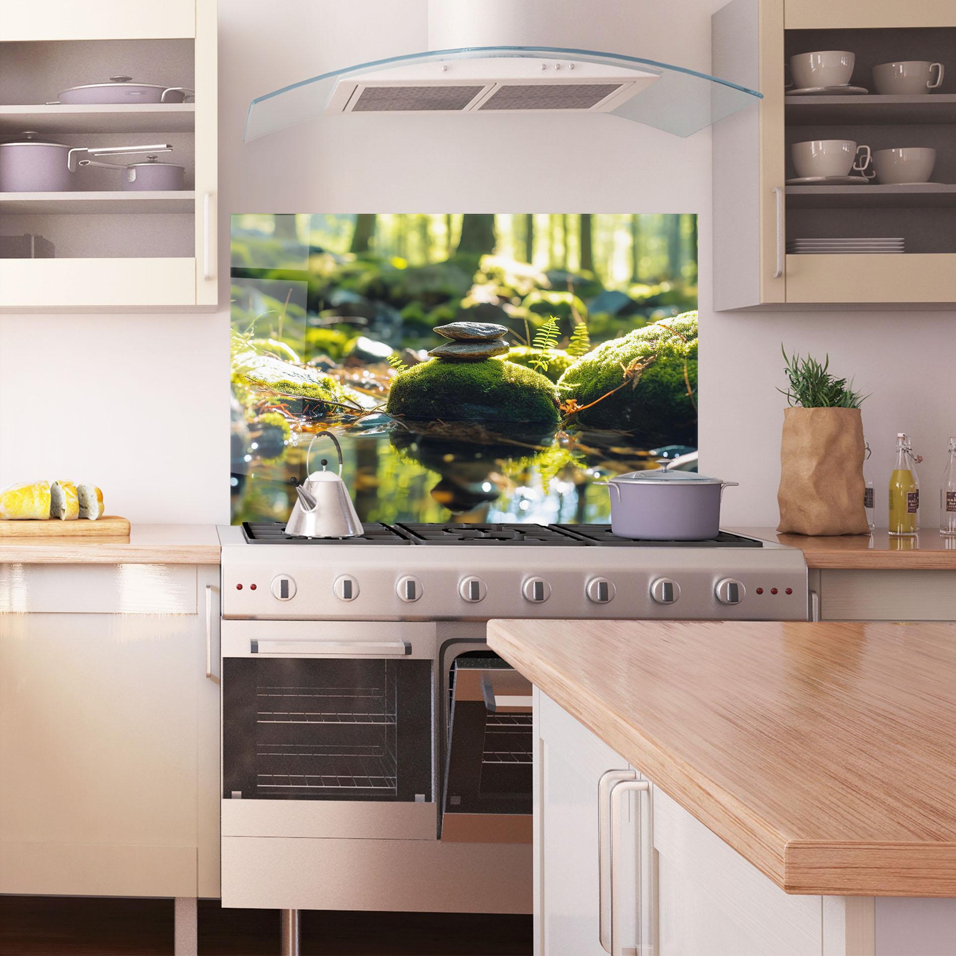 Panou Sticla Bucatarie Sunlight Green Forest mockup 1
