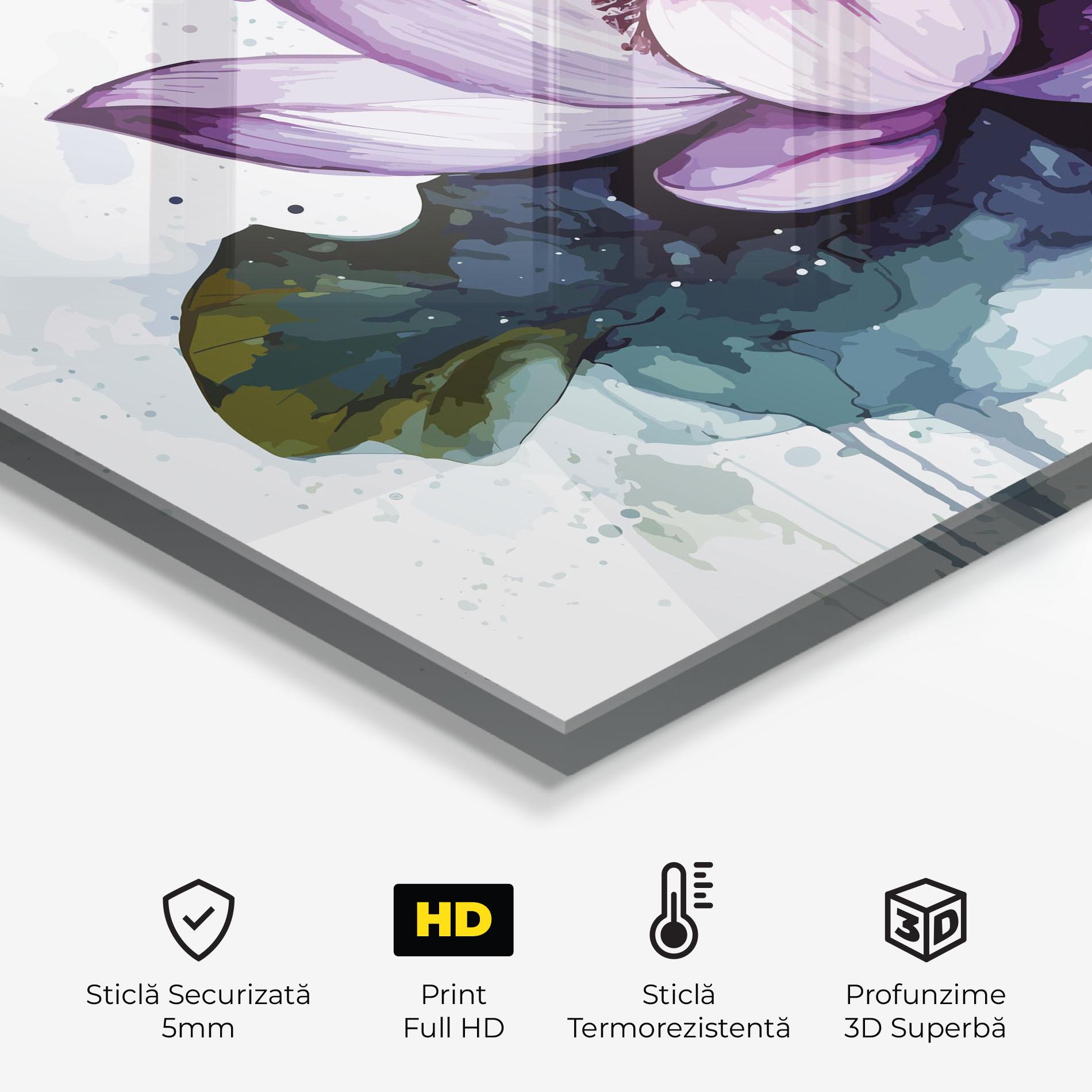 Panou Sticla Bucatarie Purple Lotus Art mockup 2
