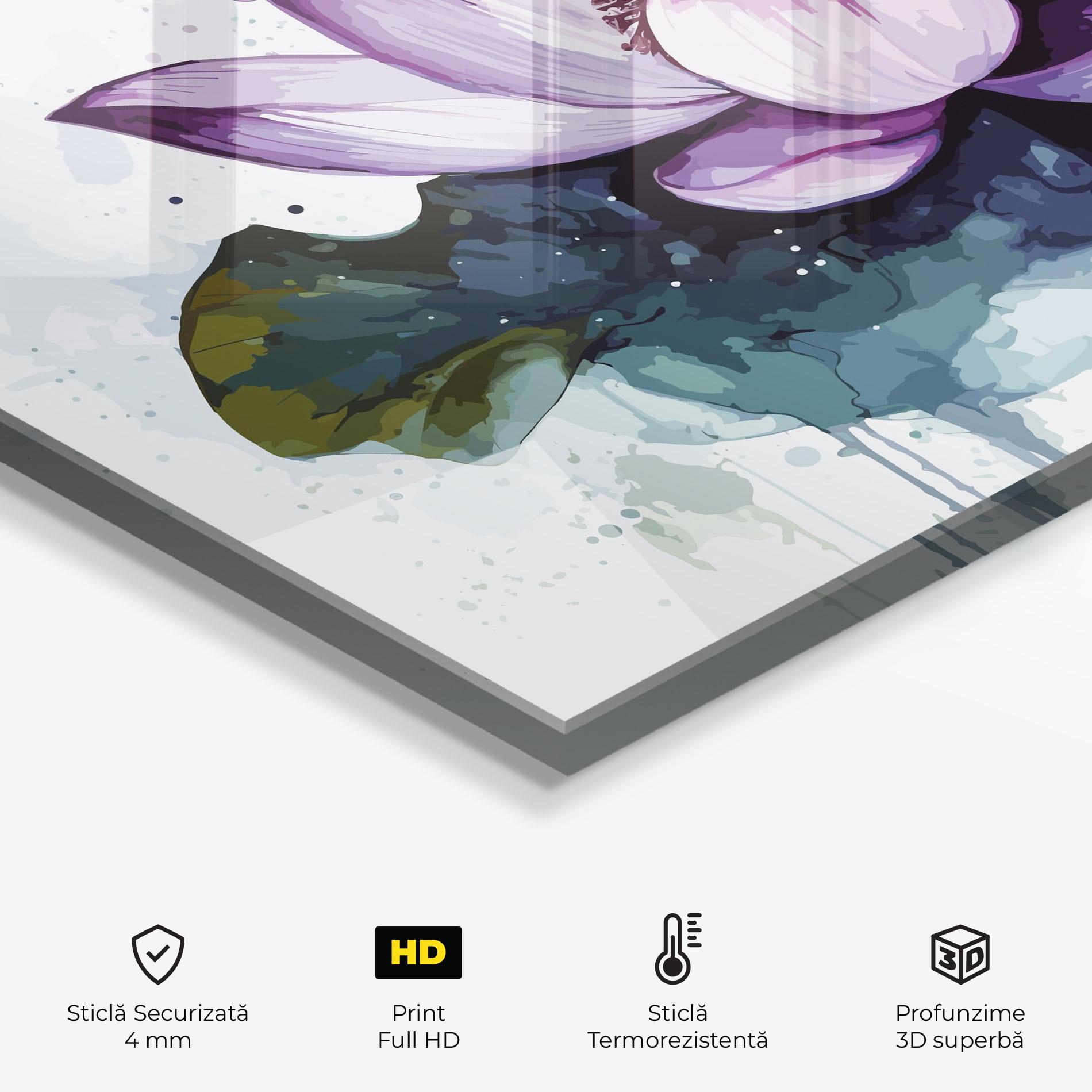 Panou Sticla Bucatarie Purple Lotus Art mockup 2