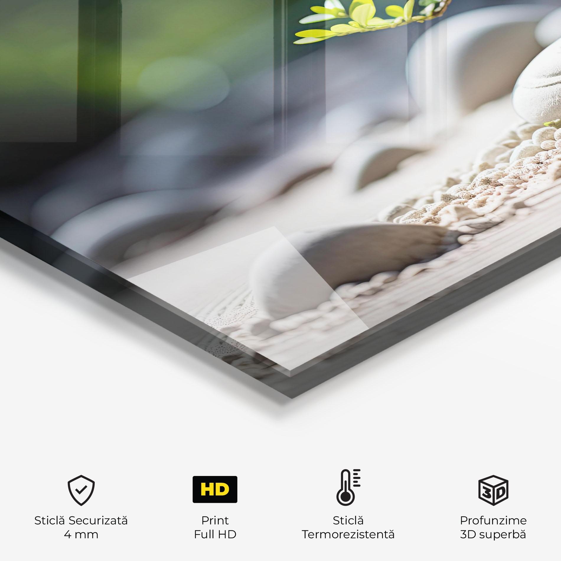 Panou Sticla Bucatarie White Pebbles Plants mockup 2