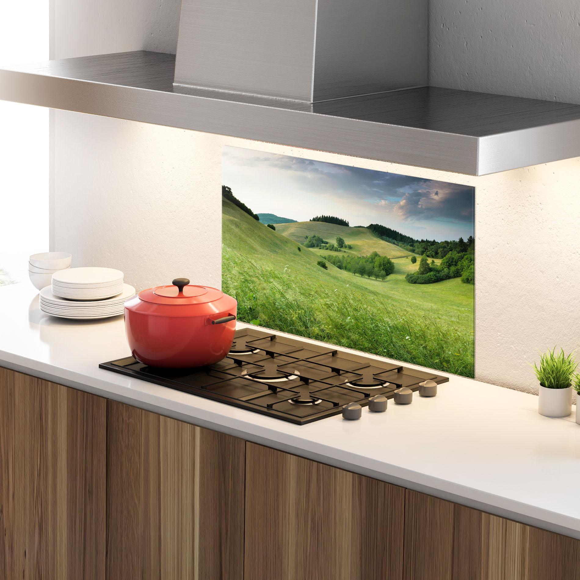 Panou Sticla Bucatarie Green Field View mockup 4