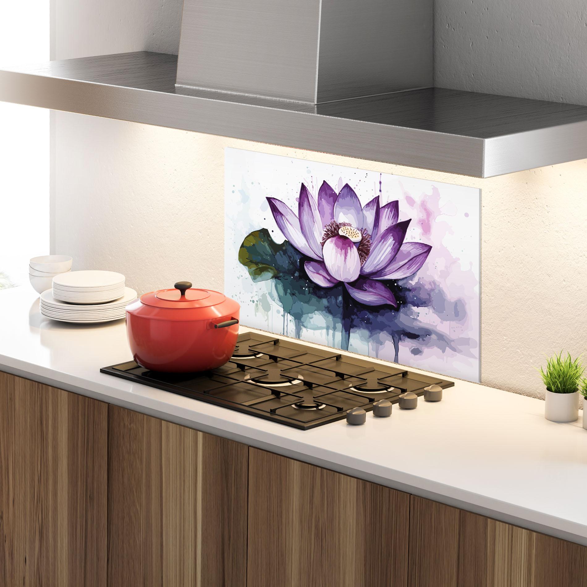 Panou Sticla Bucatarie Purple Lotus Art mockup 4