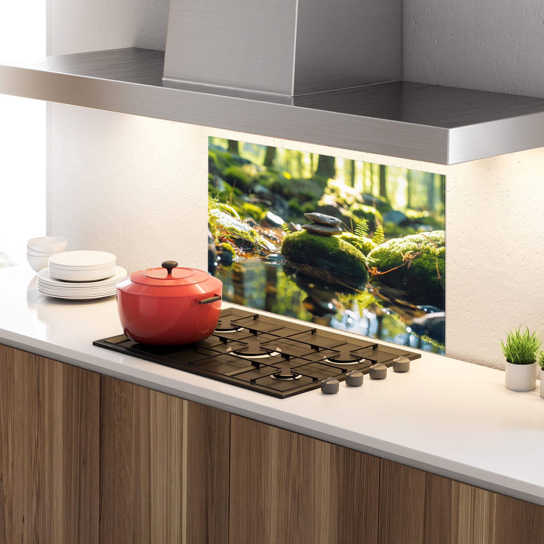 Panou Sticla Bucatarie Sunlight Green Forest mockup 4