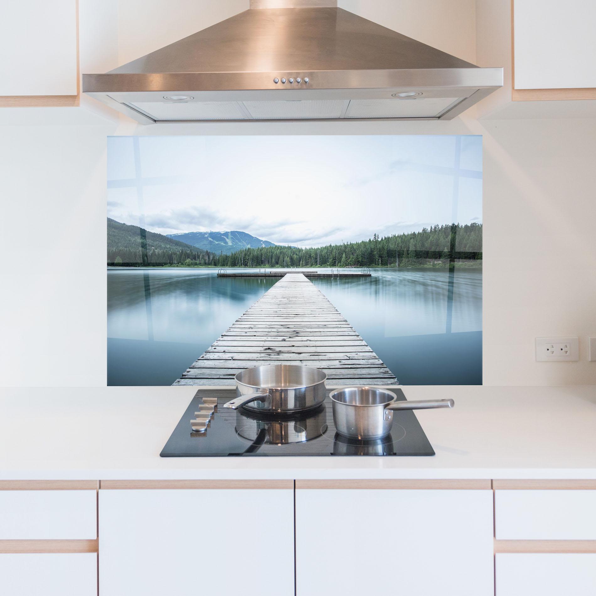 Panou Sticla Bucatarie Lake Bridge View mockup 5