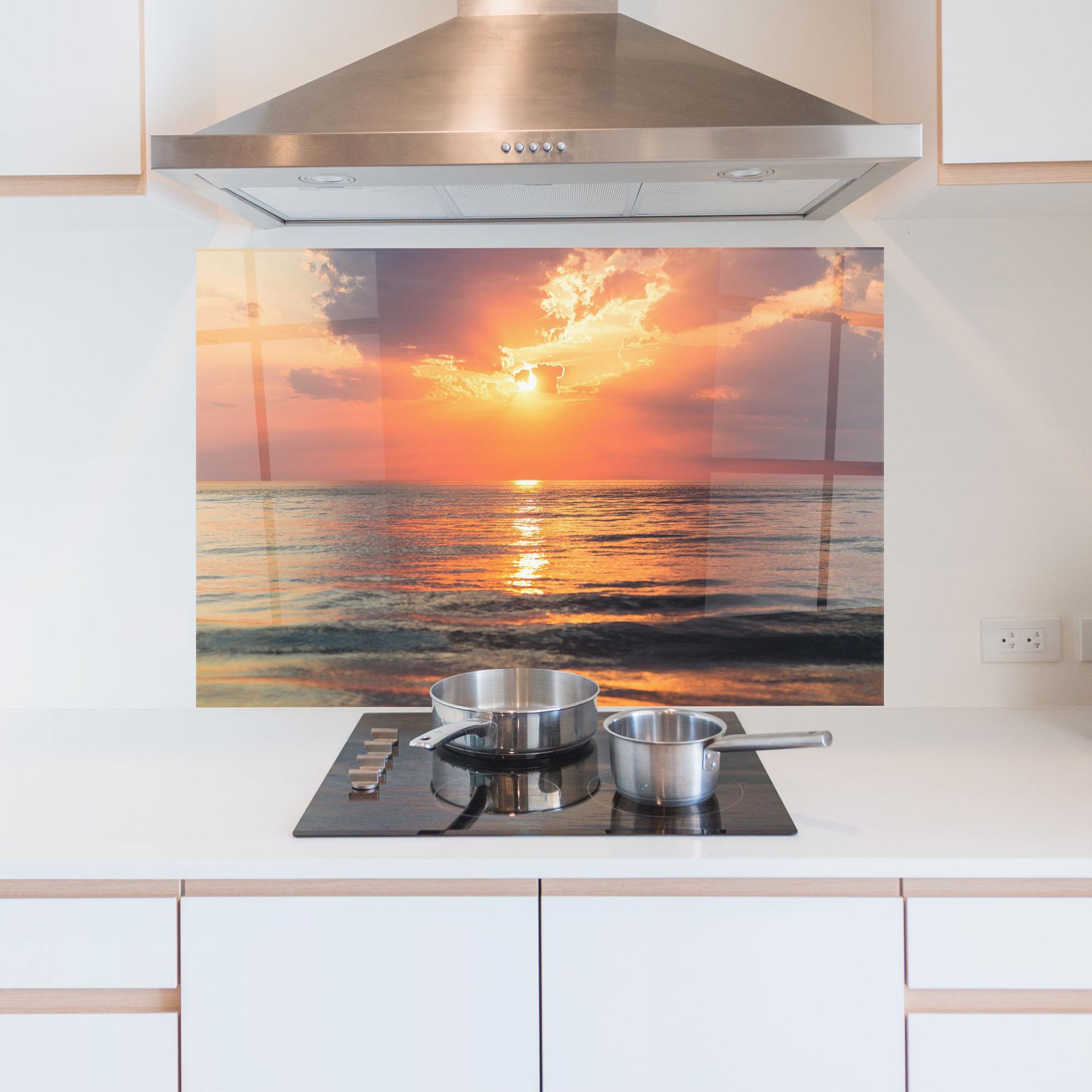 Panou Sticla Bucatarie Orange Sunrise Cloud mockup 5