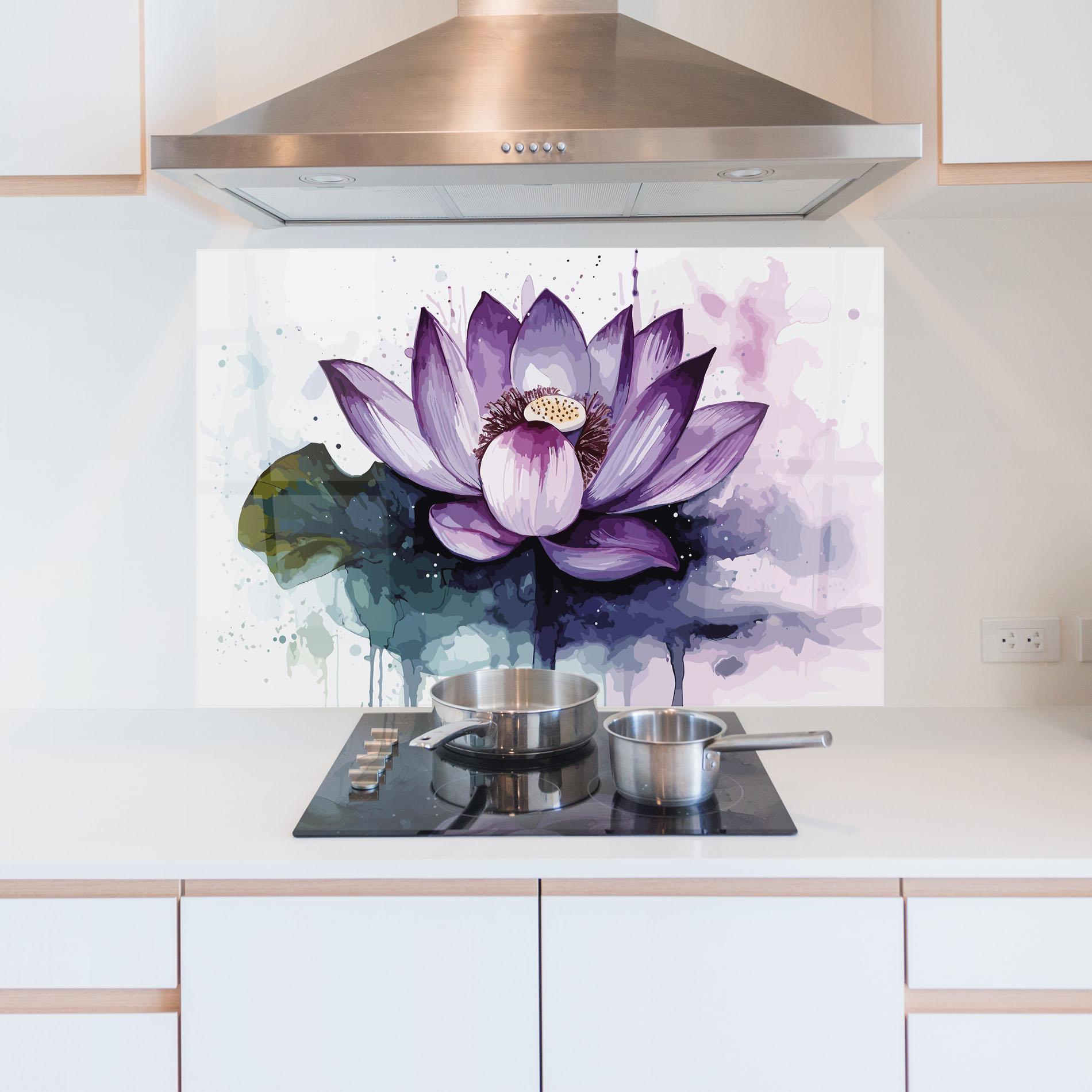 Panou Sticla Bucatarie Purple Lotus Art mockup 5