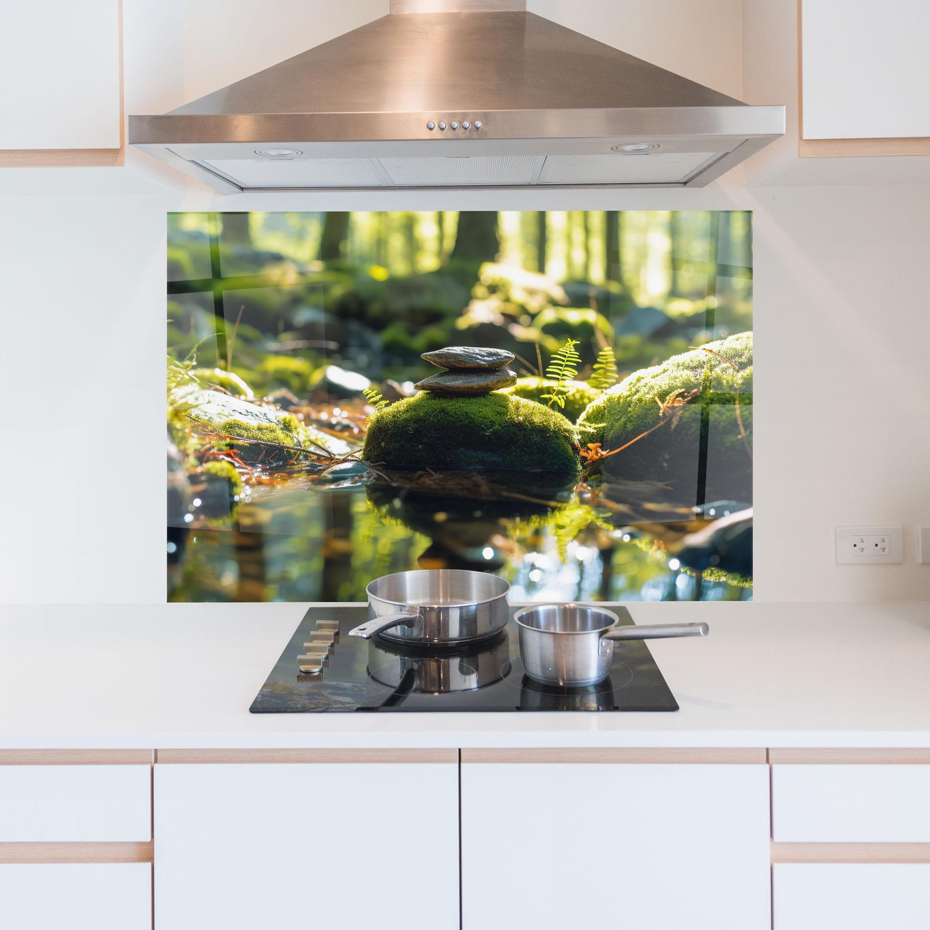 Panou Sticla Bucatarie Sunlight Green Forest mockup 5