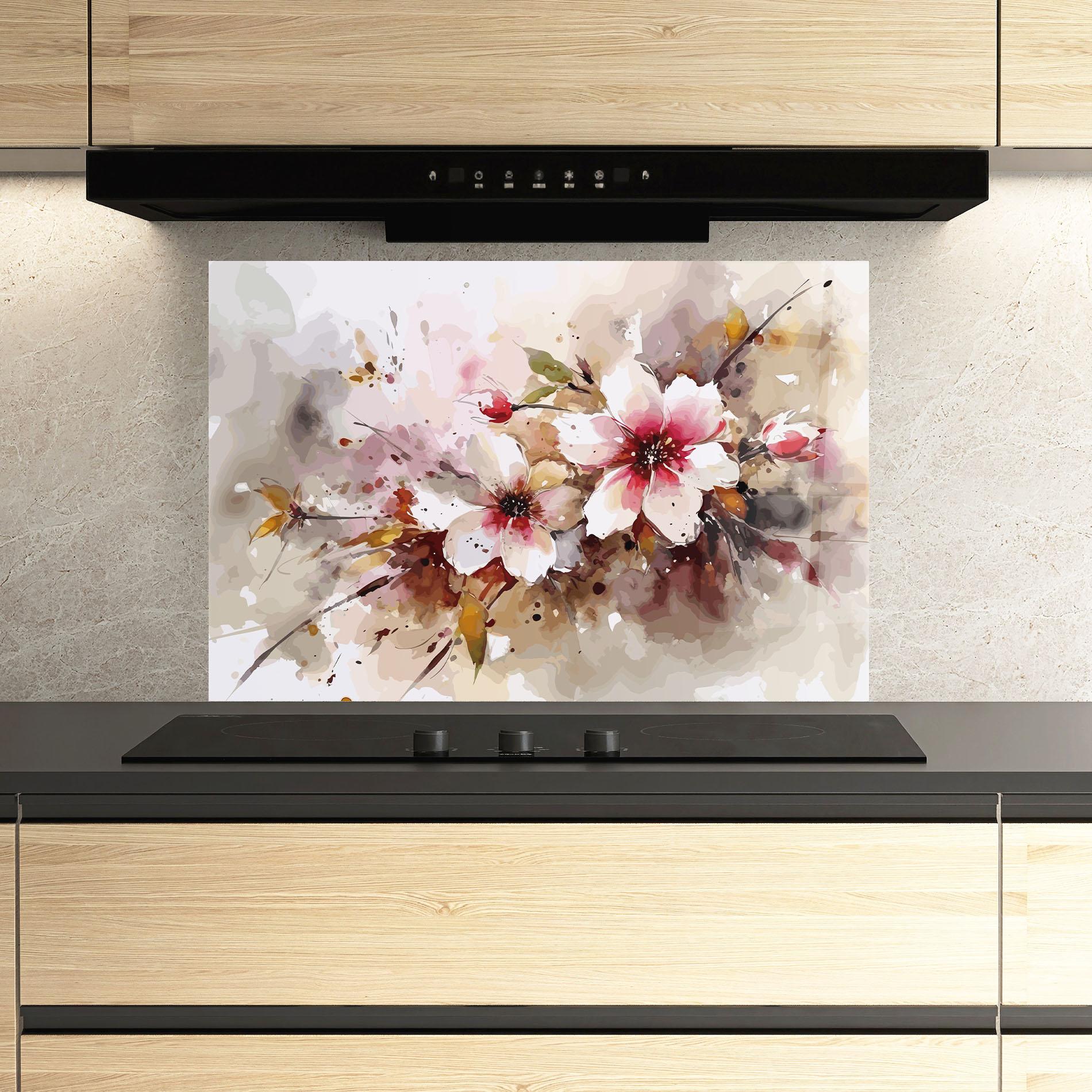Panou Sticla Bucatarie Beautiful Cherry Flower mockup 3