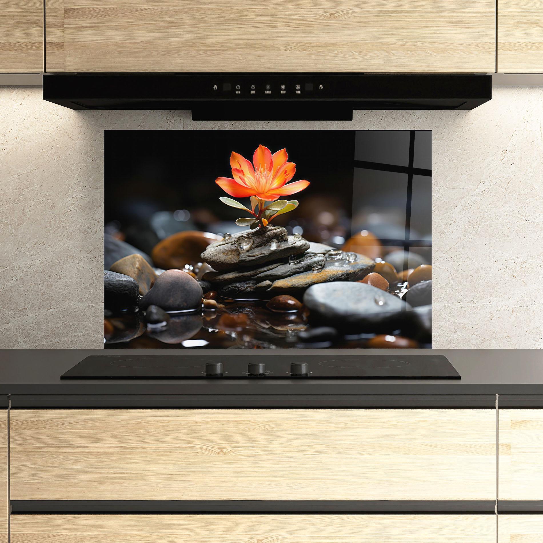 Panou Sticla Bucatarie Orange Flower Stone mockup 3