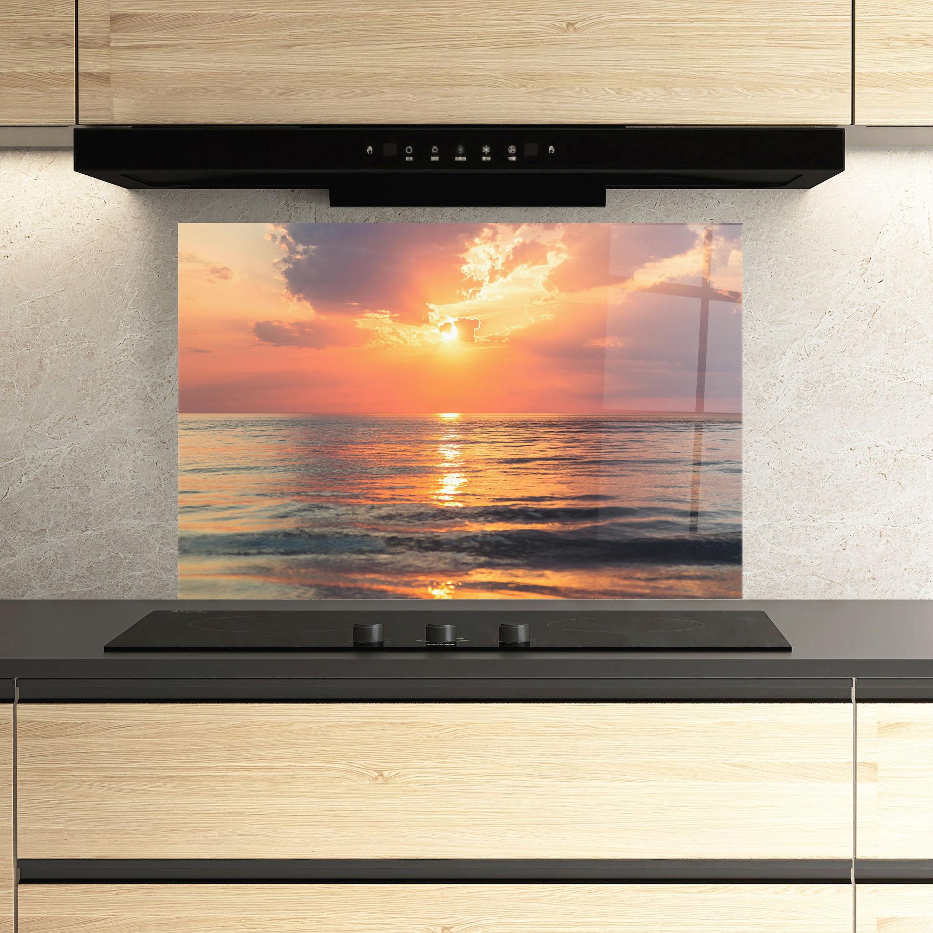 Panou Sticla Bucatarie Orange Sunrise Cloud mockup 3