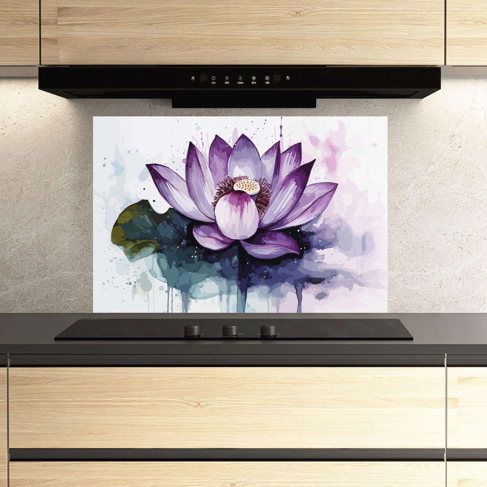 Panou Sticla Bucatarie Purple Lotus Art mockup 3