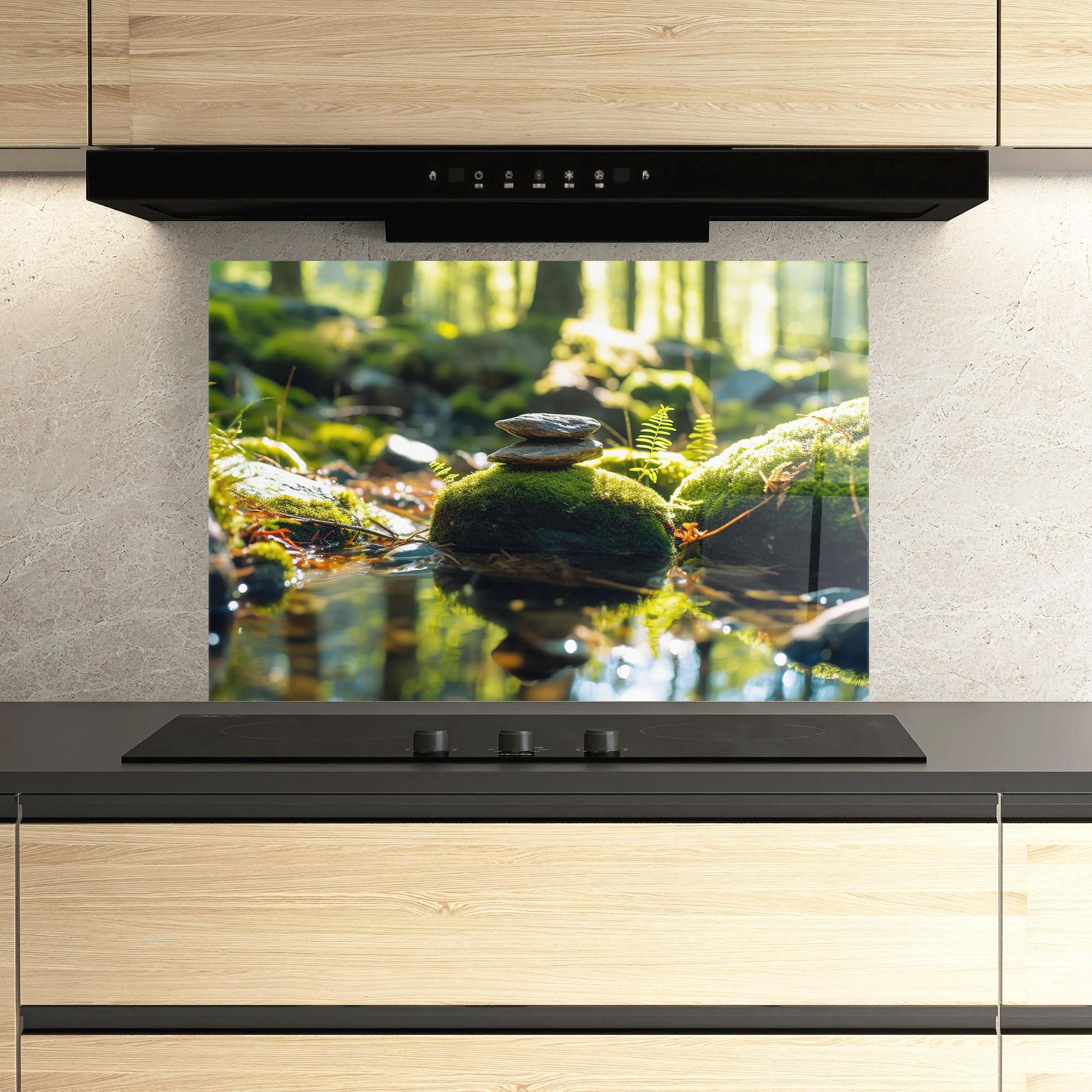 Panou Sticla Bucatarie Sunlight Green Forest mockup 3