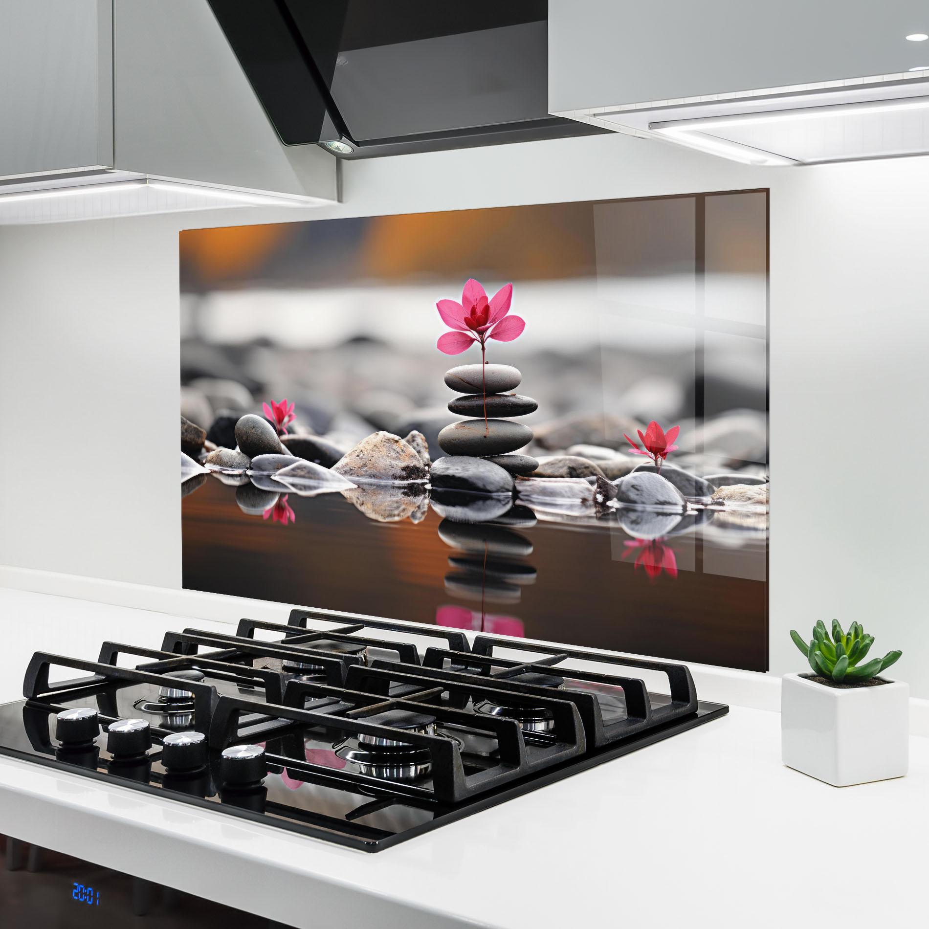 Panou Sticla Bucatarie Grey Rocks Flower mockup 6