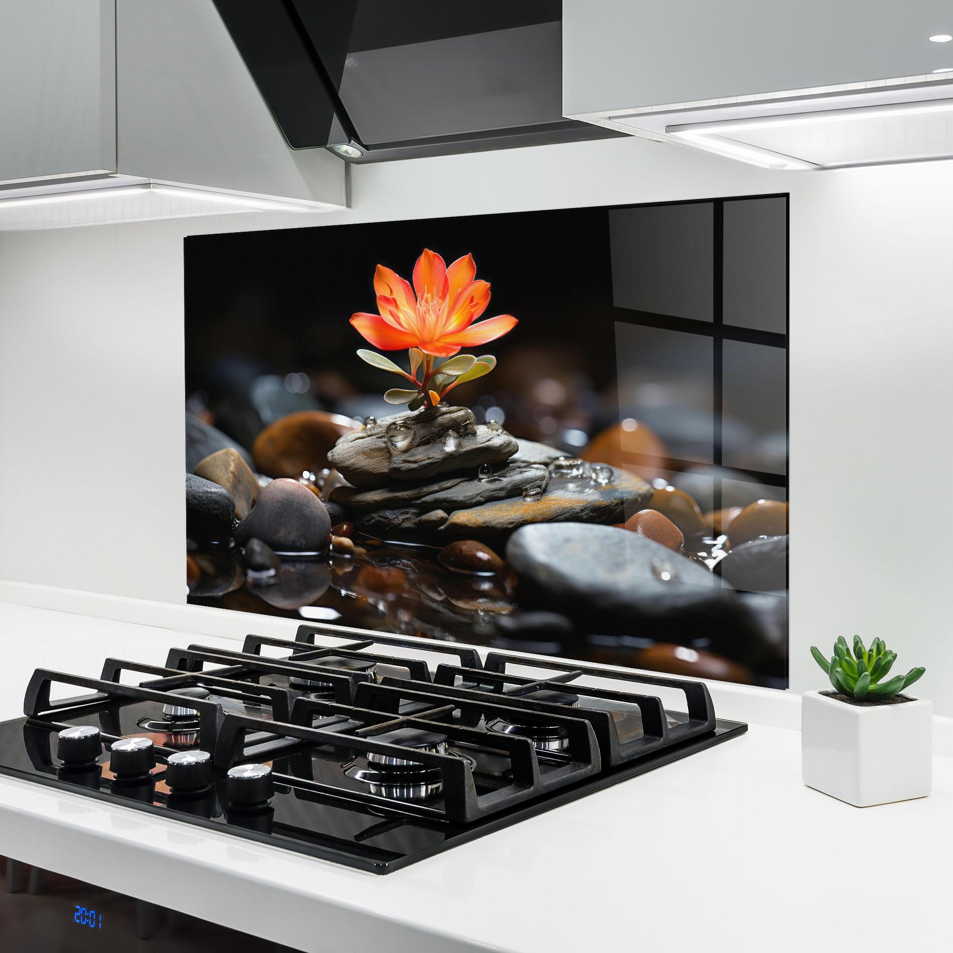 Panou Sticla Bucatarie Orange Flower Stone mockup 6