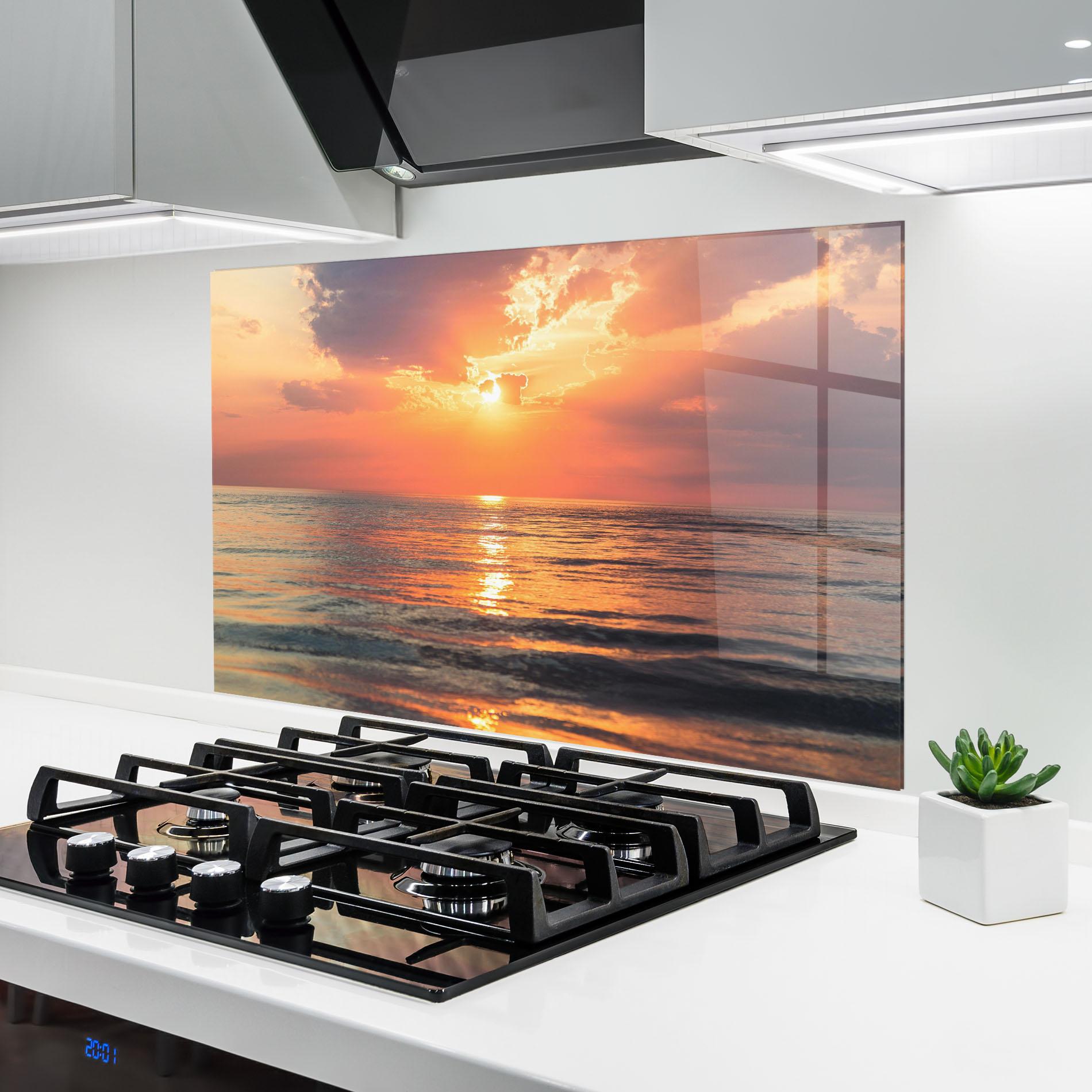 Panou Sticla Bucatarie Orange Sunrise Cloud mockup 6