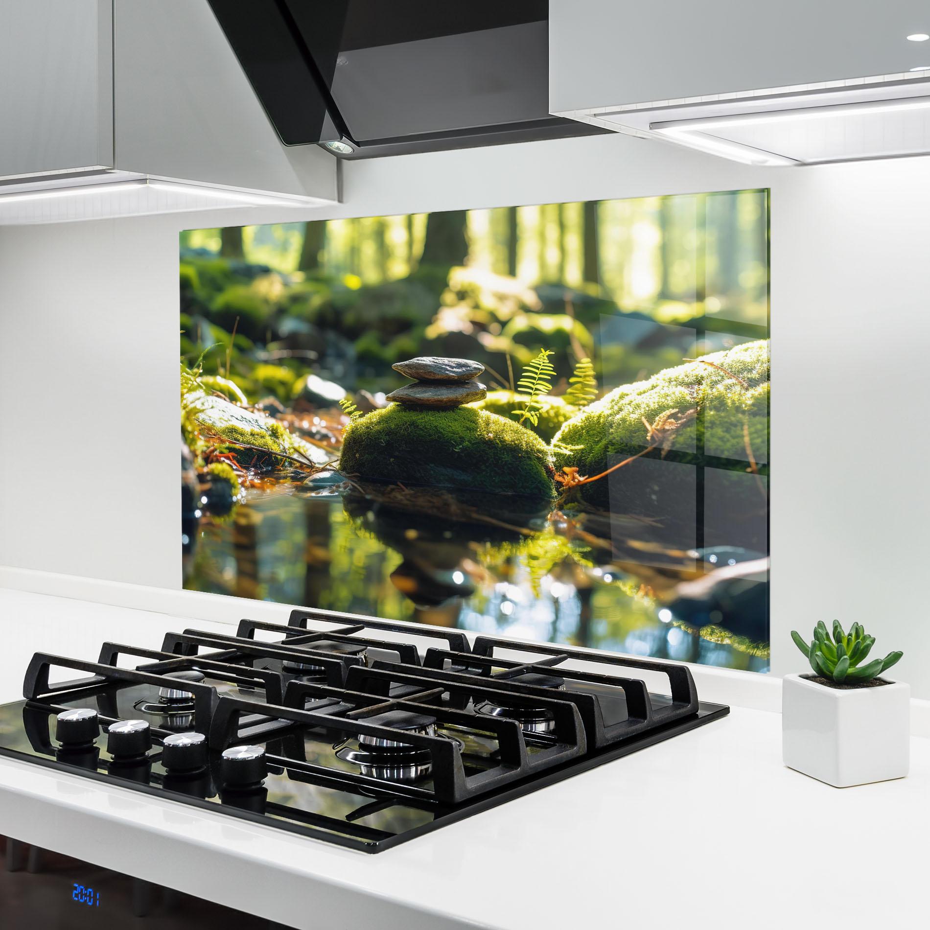 Panou Sticla Bucatarie Sunlight Green Forest mockup 6