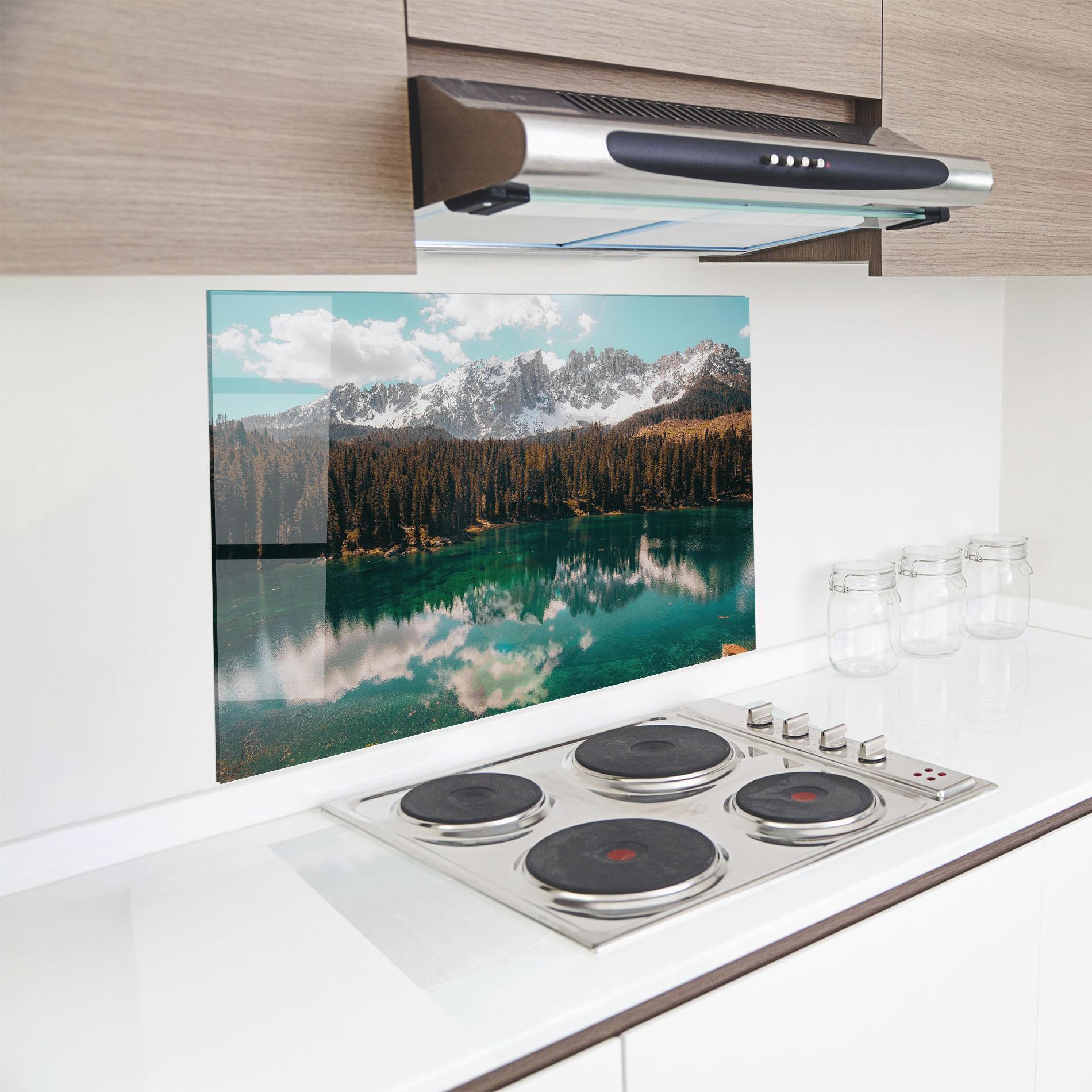 Panou Sticla Bucatarie Mountain Lake View mockup 8