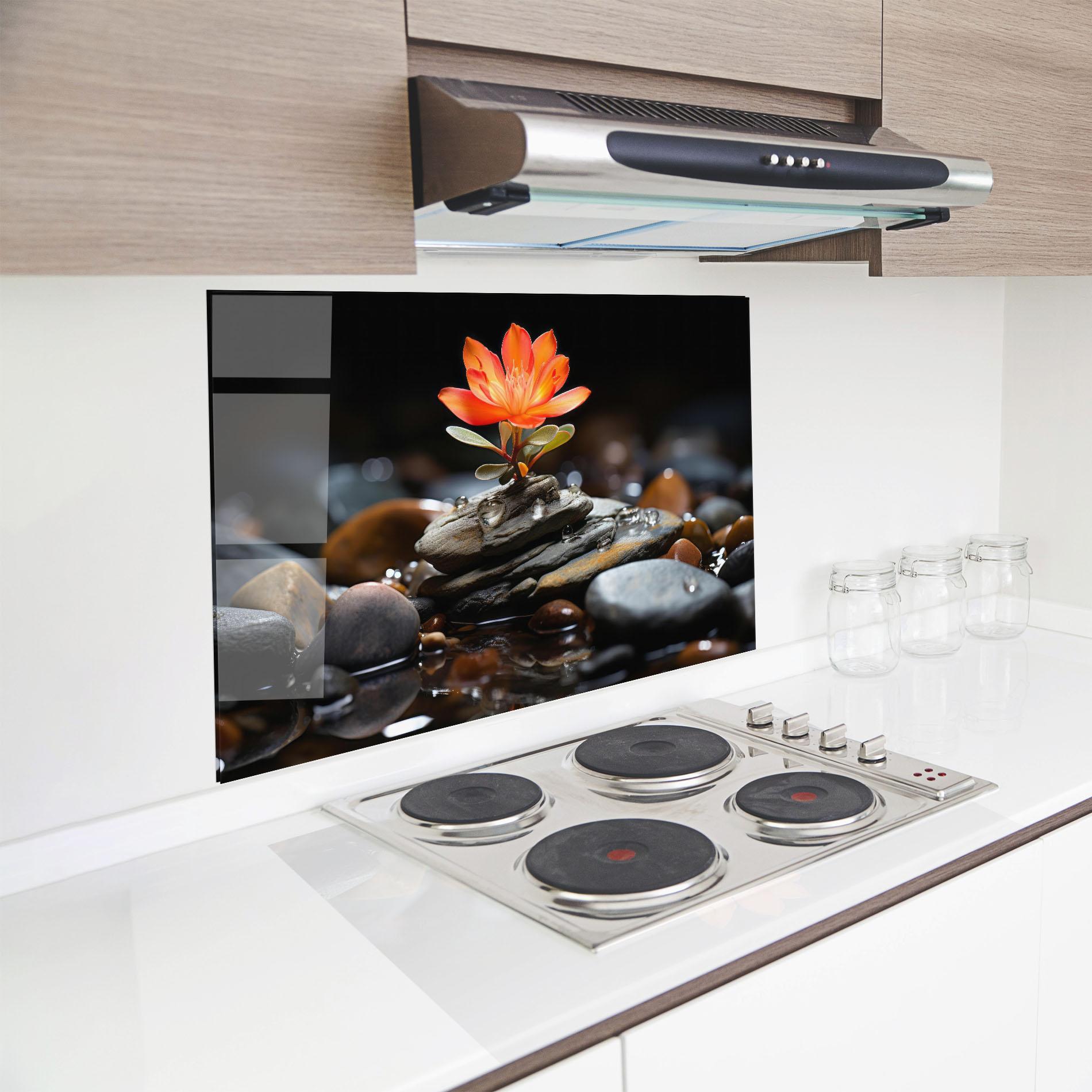 Panou Sticla Bucatarie Orange Flower Stone mockup 8