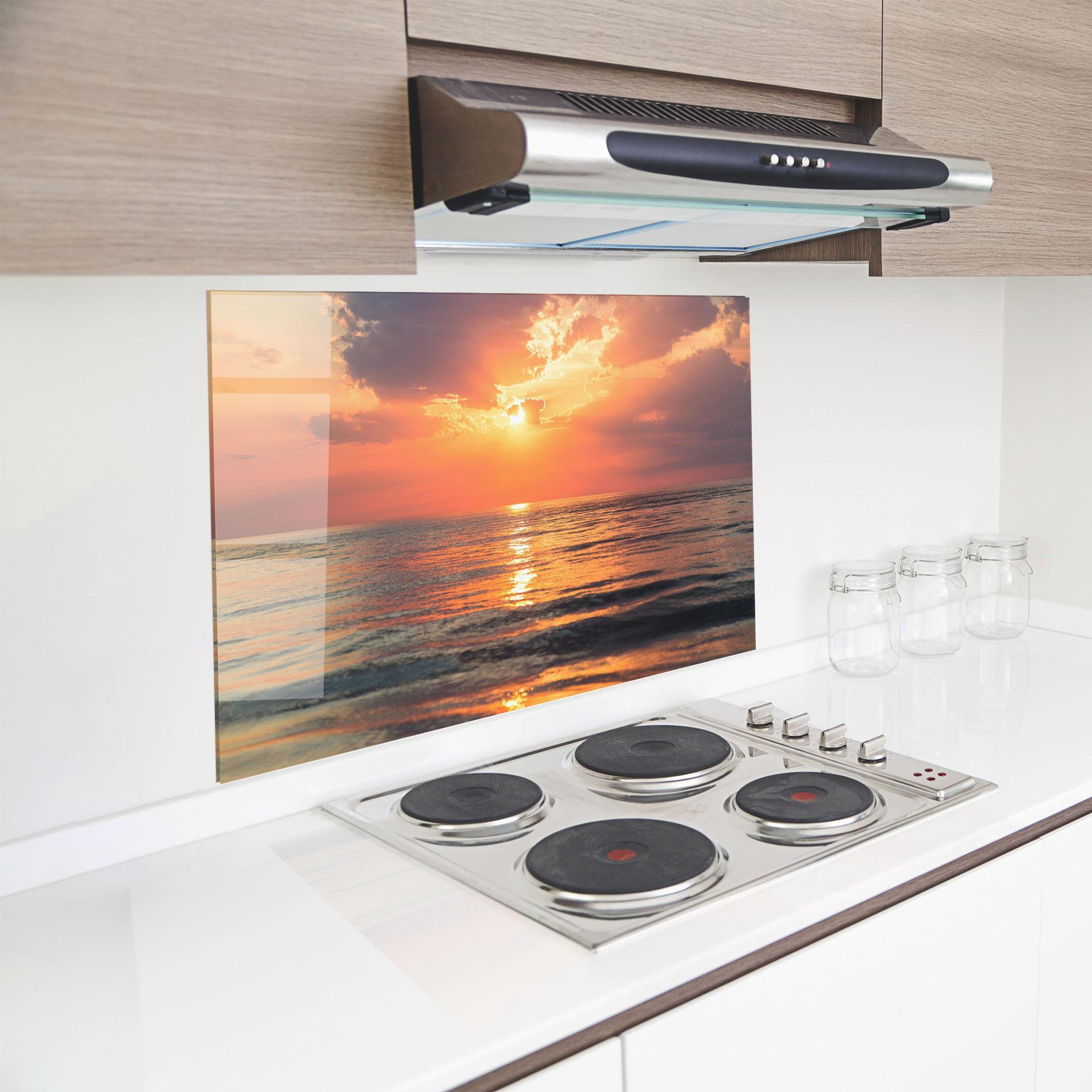 Panou Sticla Bucatarie Orange Sunrise Cloud mockup 8