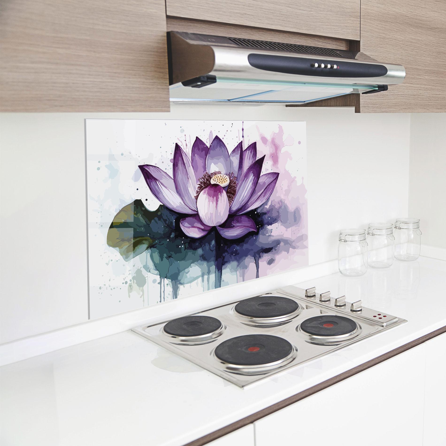 Panou Sticla Bucatarie Purple Lotus Art mockup 8