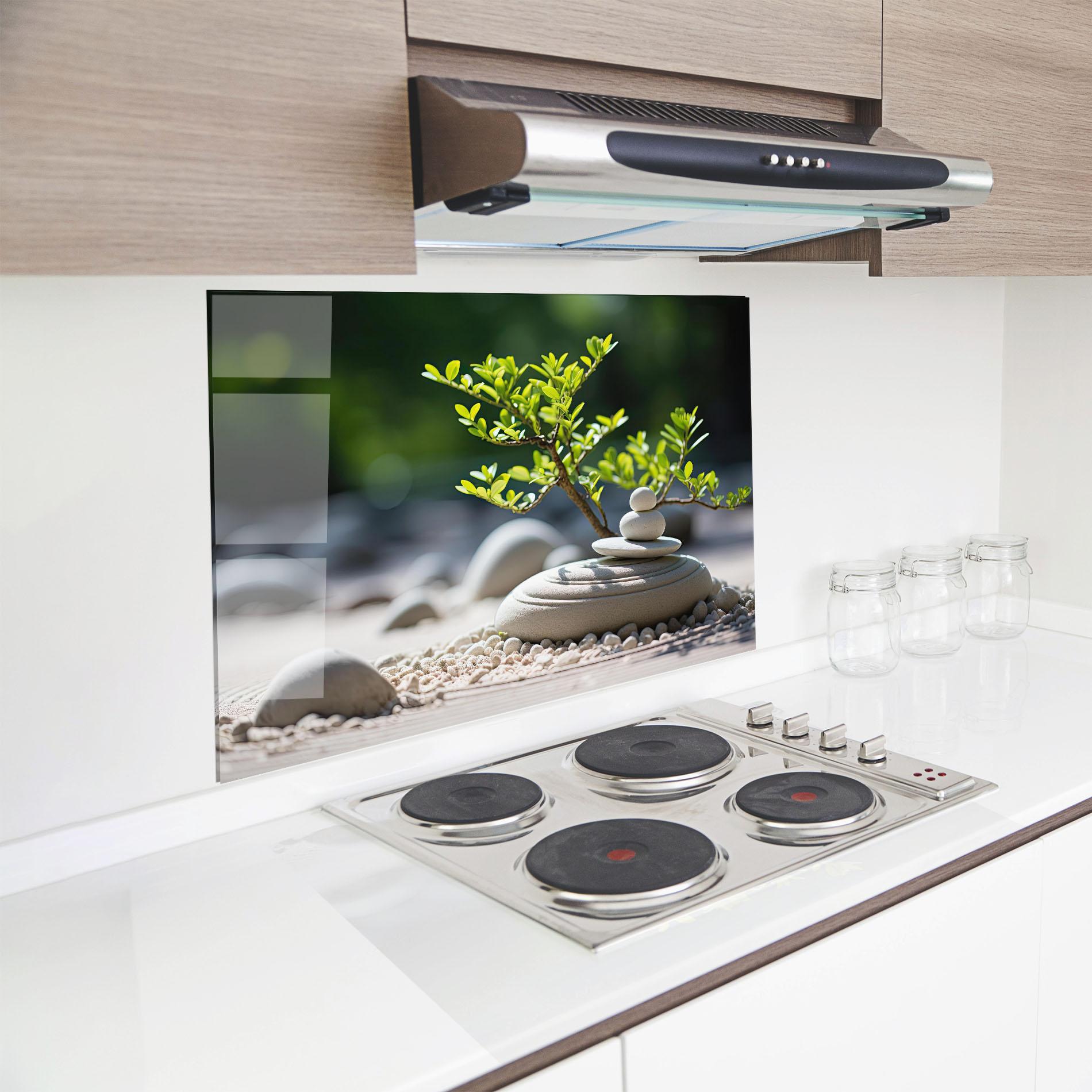 Panou Sticla Bucatarie White Pebbles Plants mockup 8