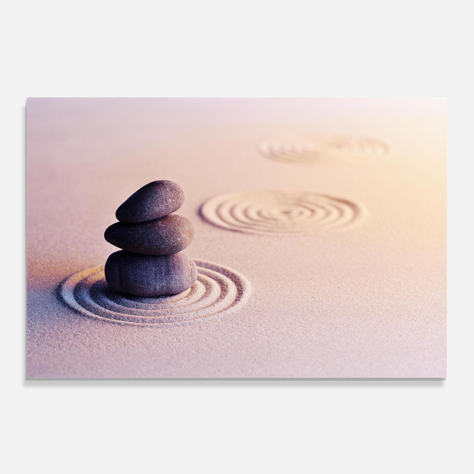 Panou Sticla Bucatarie Meditation Stones Sand mockup 0