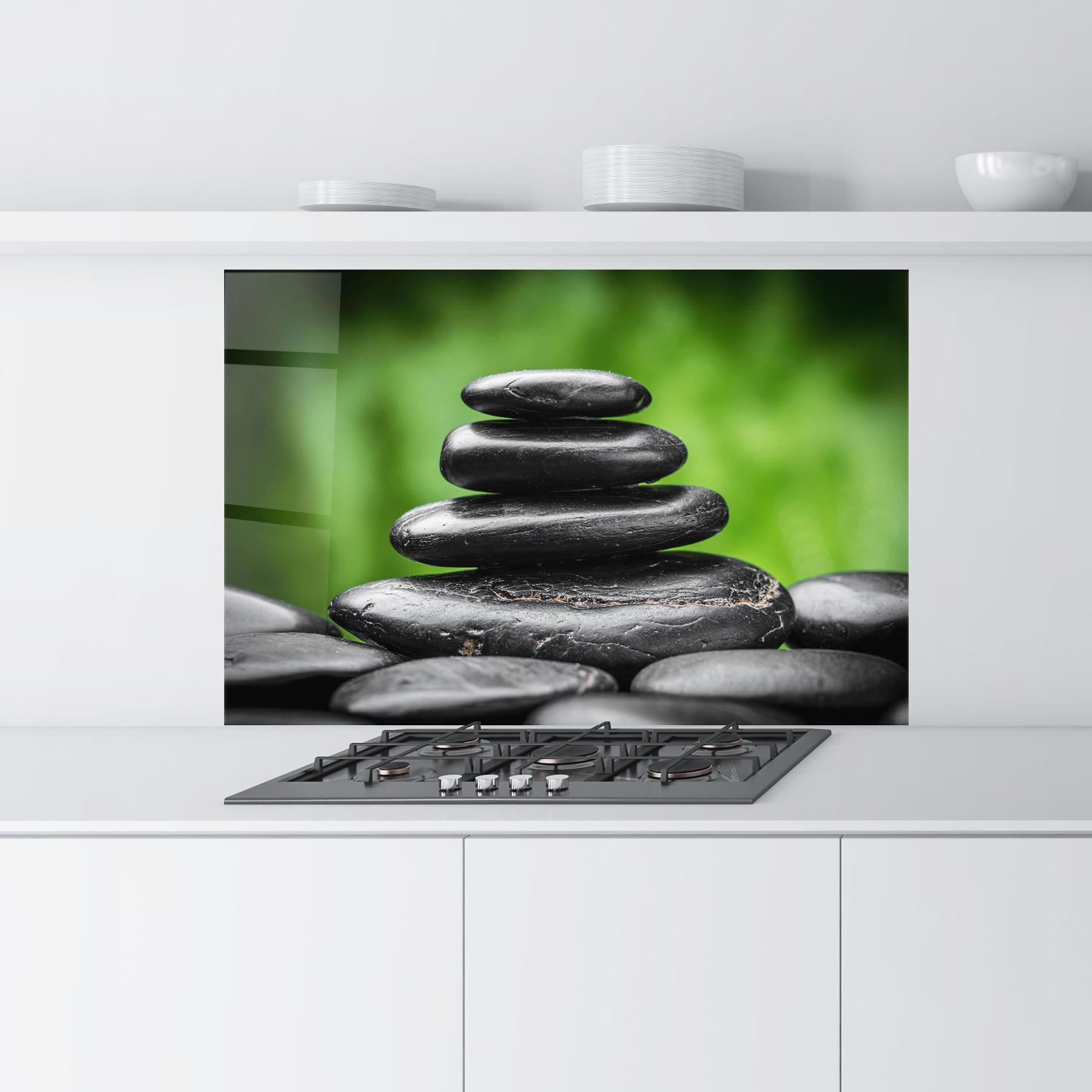 Panou Sticla Bucatarie Black Stone Meditation mockup 9