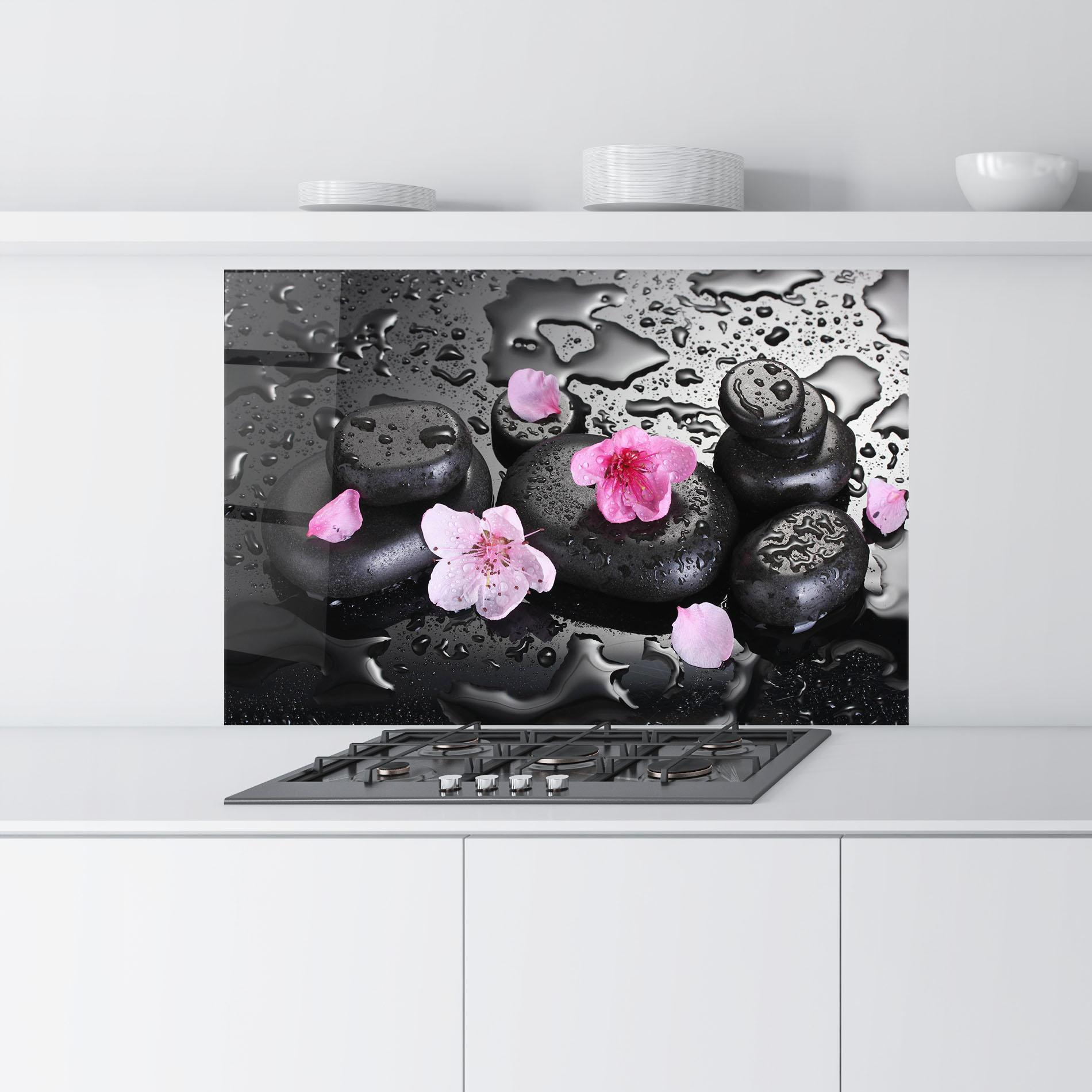Panou Sticla Bucatarie Pink Sakura Stones mockup 9