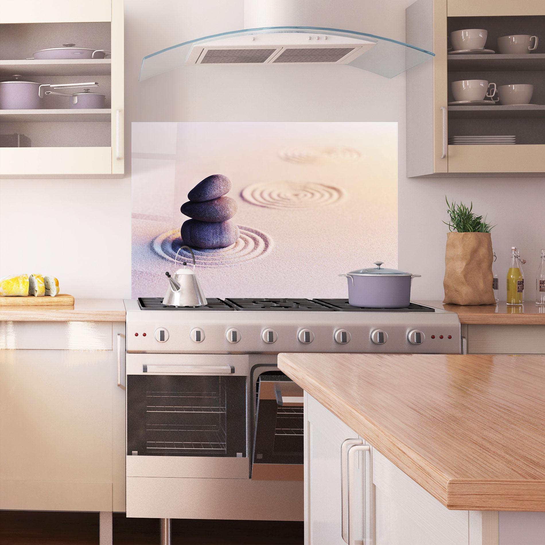 Panou Sticla Bucatarie Meditation Stones Sand mockup 1