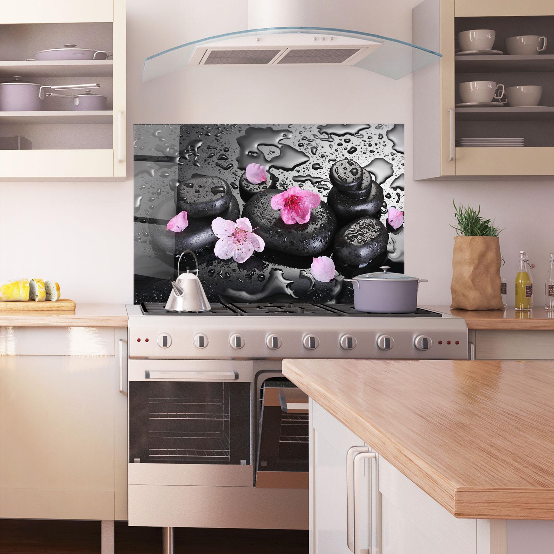 Panou Sticla Bucatarie Pink Sakura Stones mockup 1