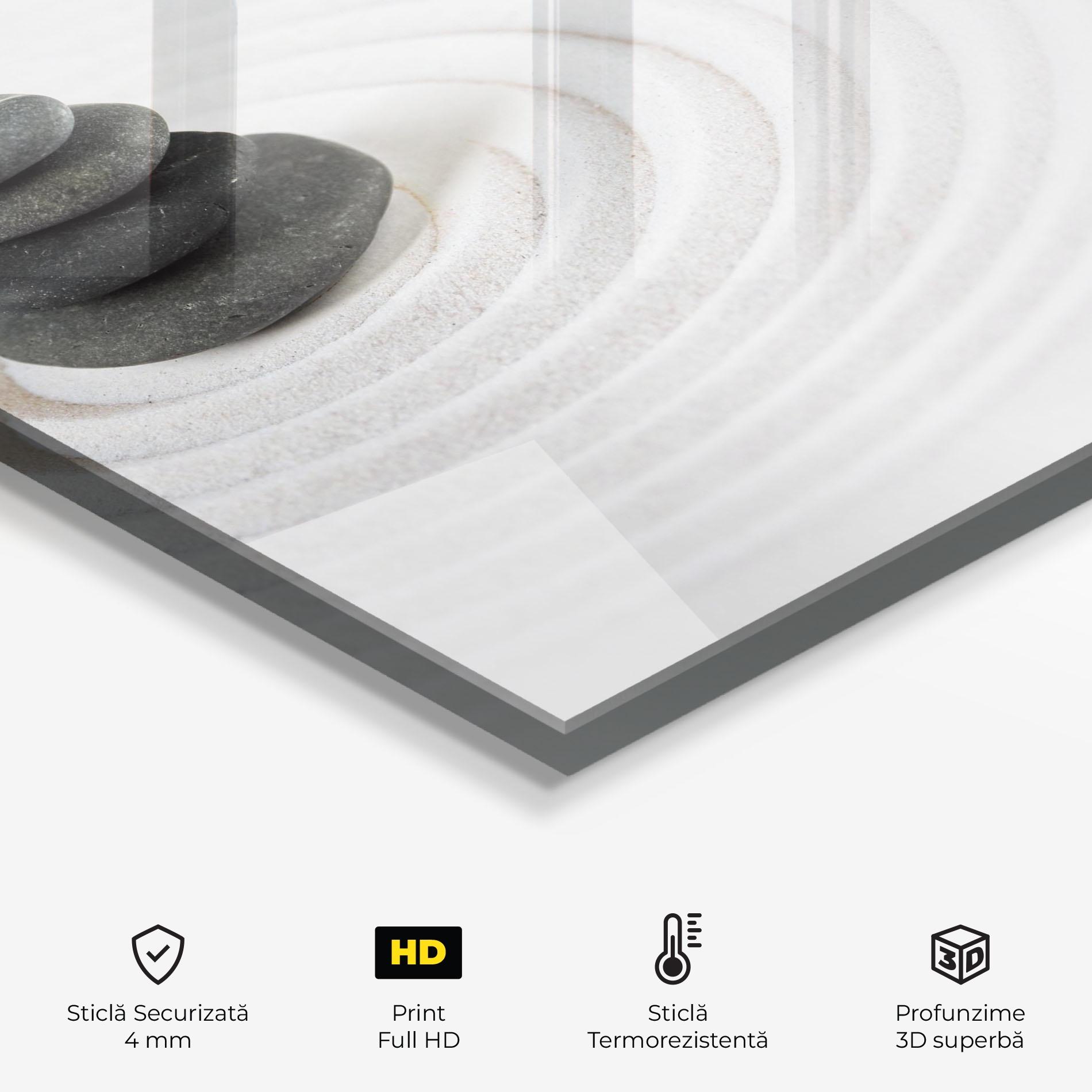 Panou Sticla Bucatarie Black Stones Sand mockup 2