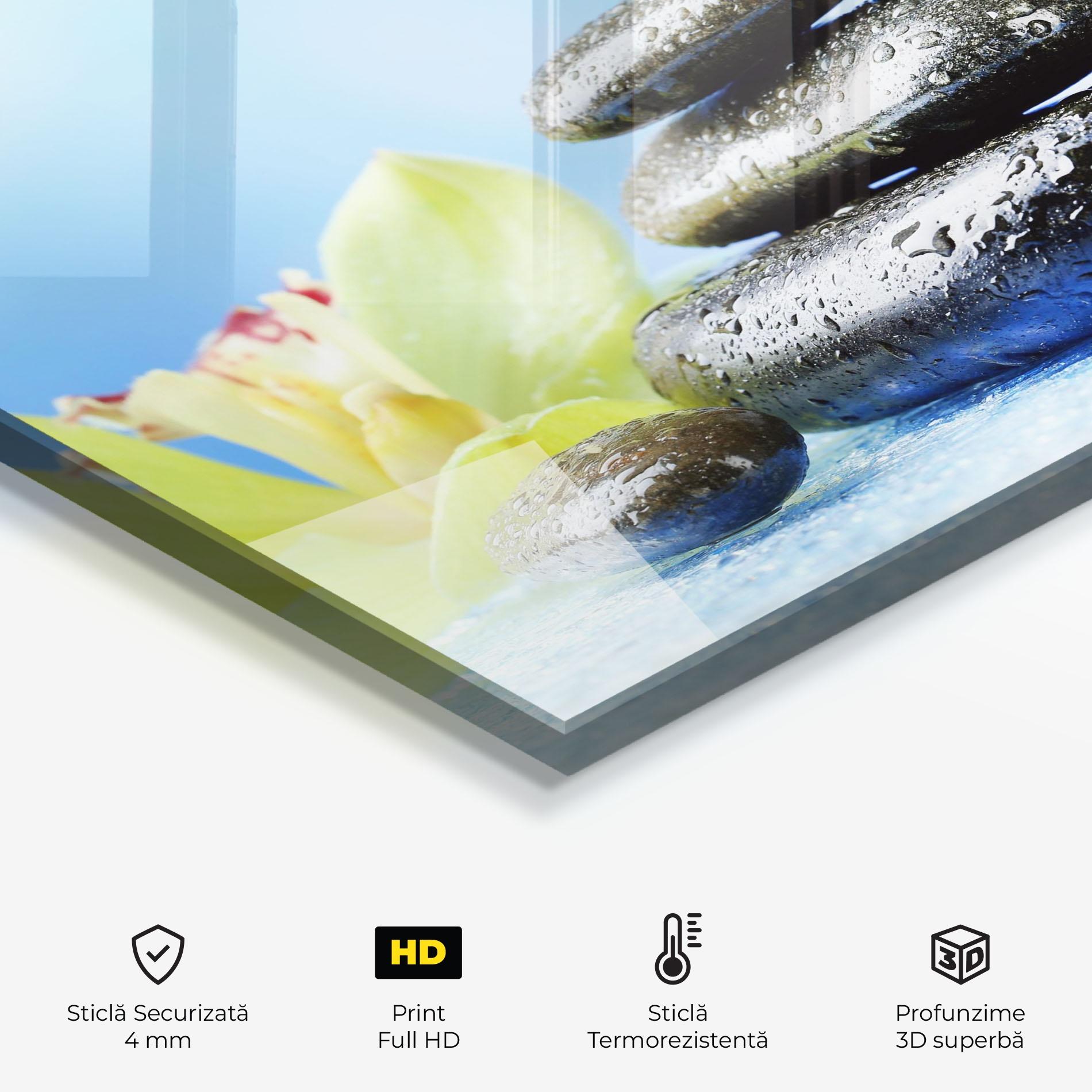 Panou Sticla Bucatarie Blooming Orchid Stone mockup 2