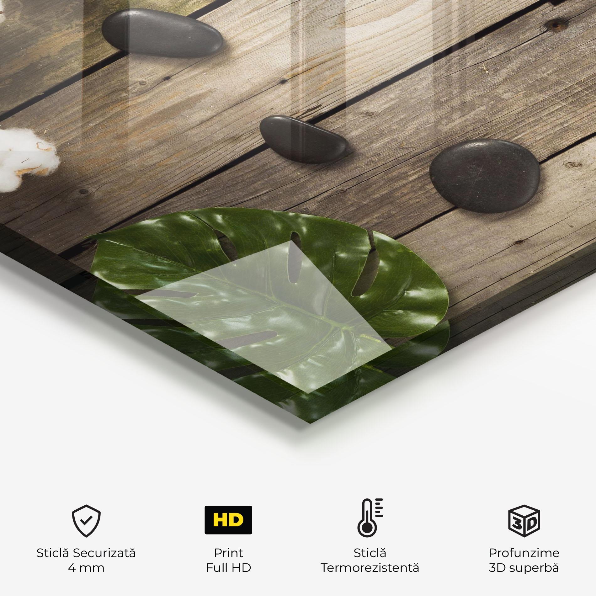 Panou Sticla Bucatarie Cotton Flowers Stones mockup 2