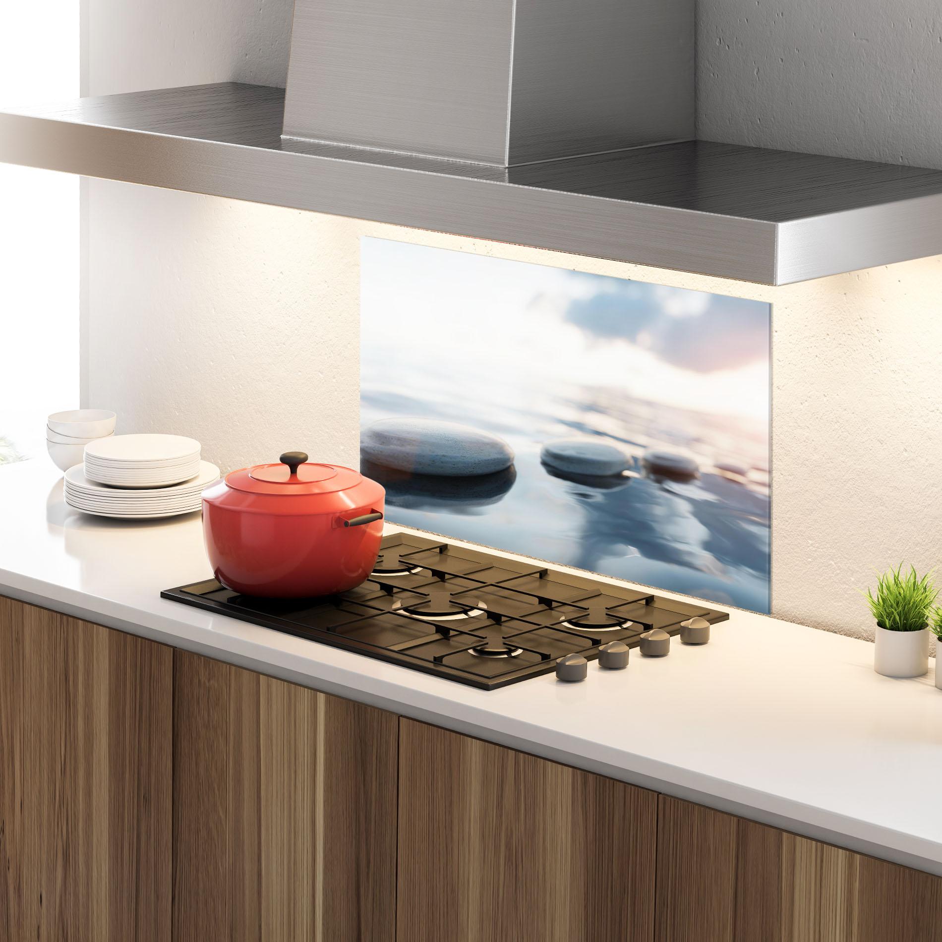 Panou Sticla Bucatarie Calm Water Stone mockup 4