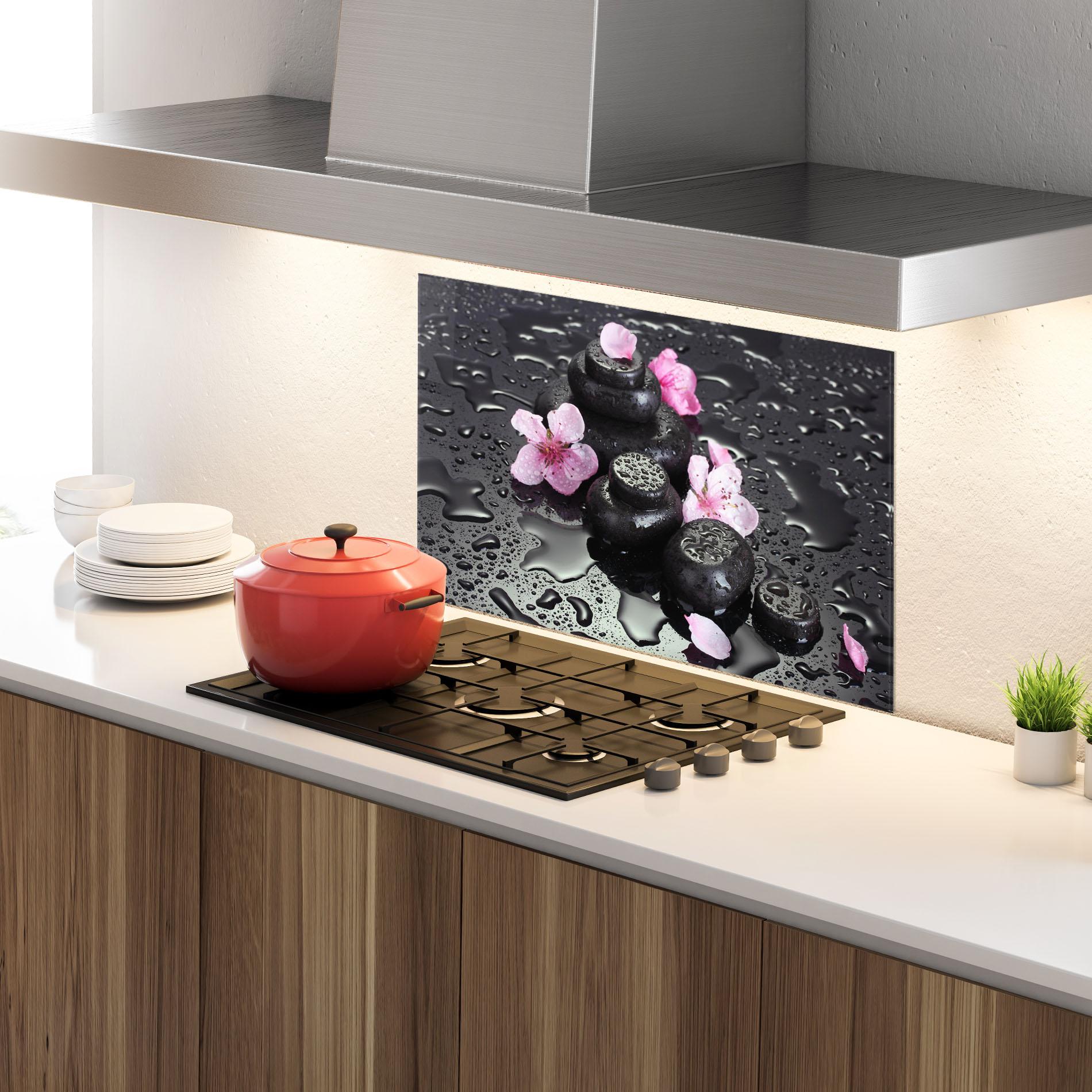 Panou Sticla Bucatarie Pretty Flower Stones mockup 4