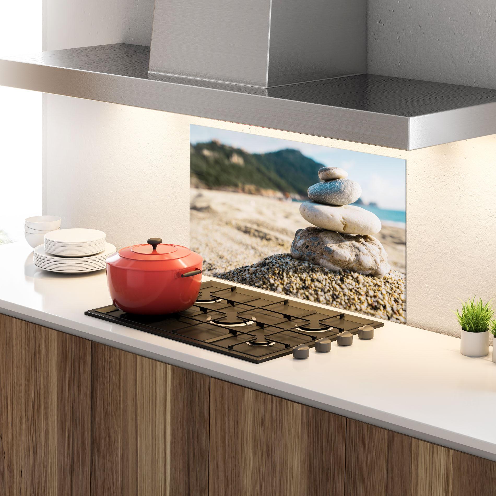 Panou Sticla Bucatarie Pyramid Stones Beach mockup 4