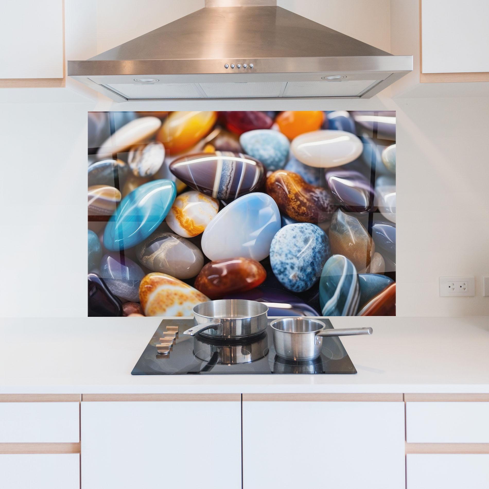 Panou Sticla Bucatarie Beach Gemstones mockup 5