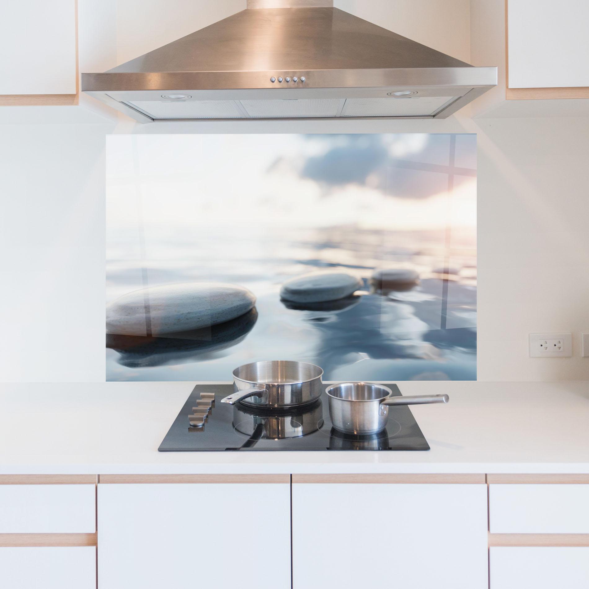 Panou Sticla Bucatarie Calm Water Stone mockup 5