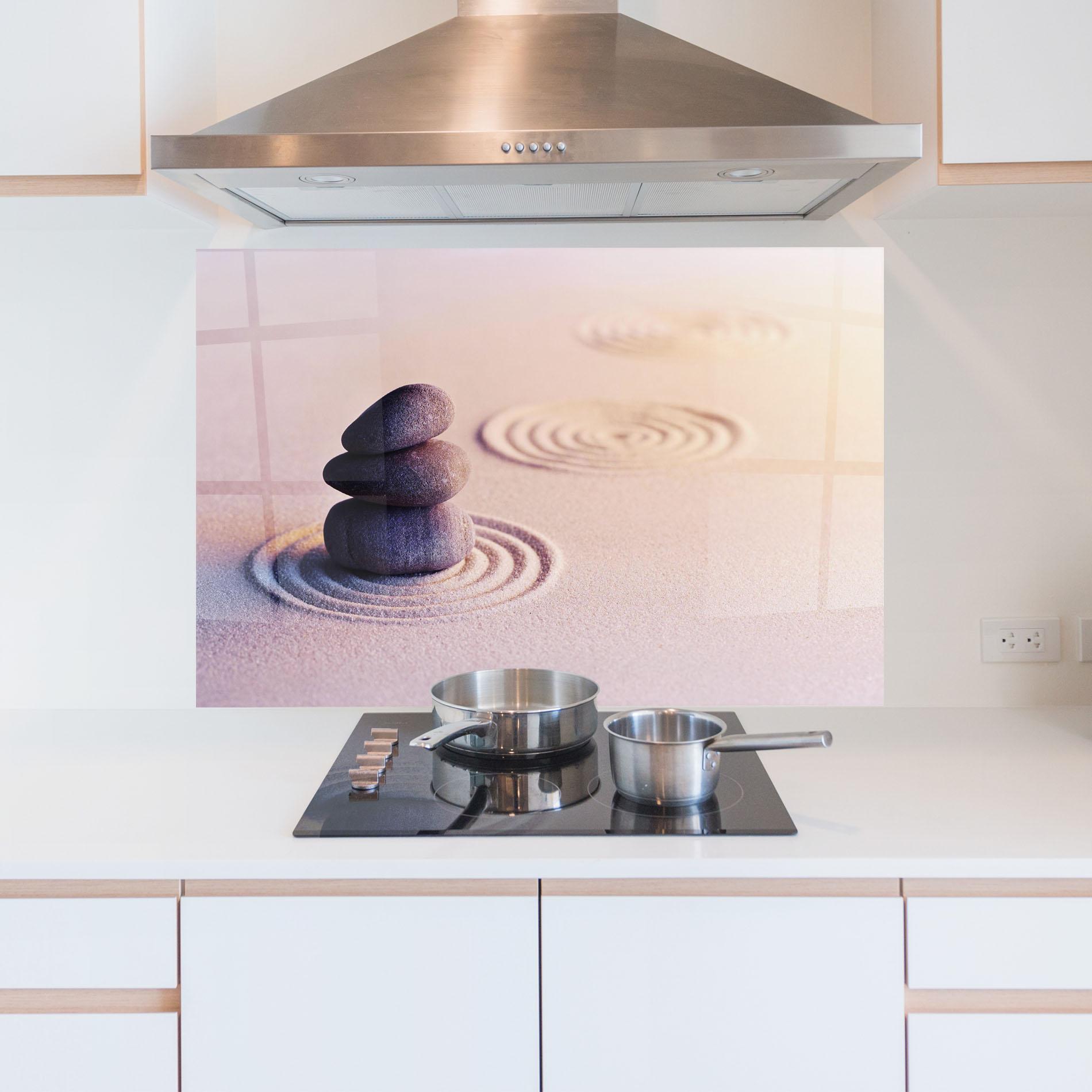 Panou Sticla Bucatarie Meditation Stones Sand mockup 5