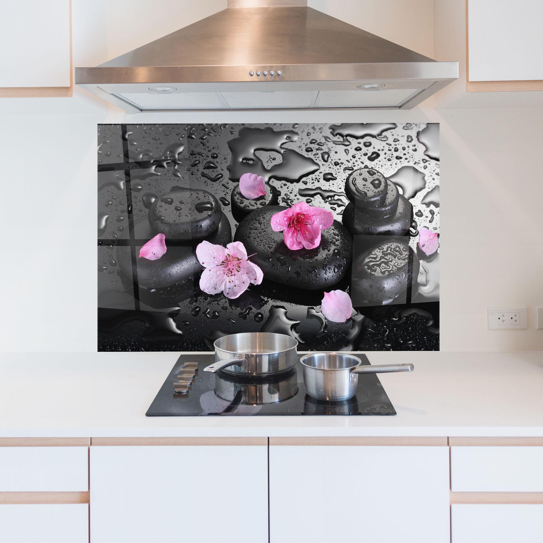 Panou Sticla Bucatarie Pink Sakura Stones mockup 5