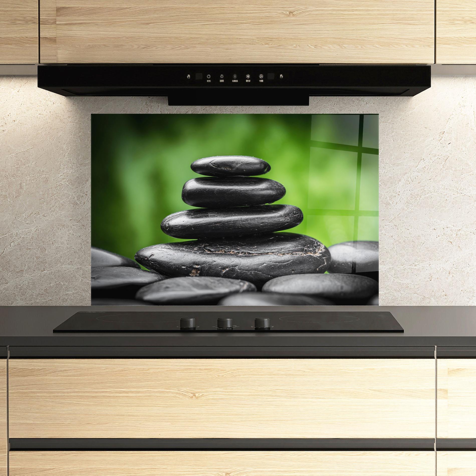 Panou Sticla Bucatarie Black Stone Meditation mockup 3