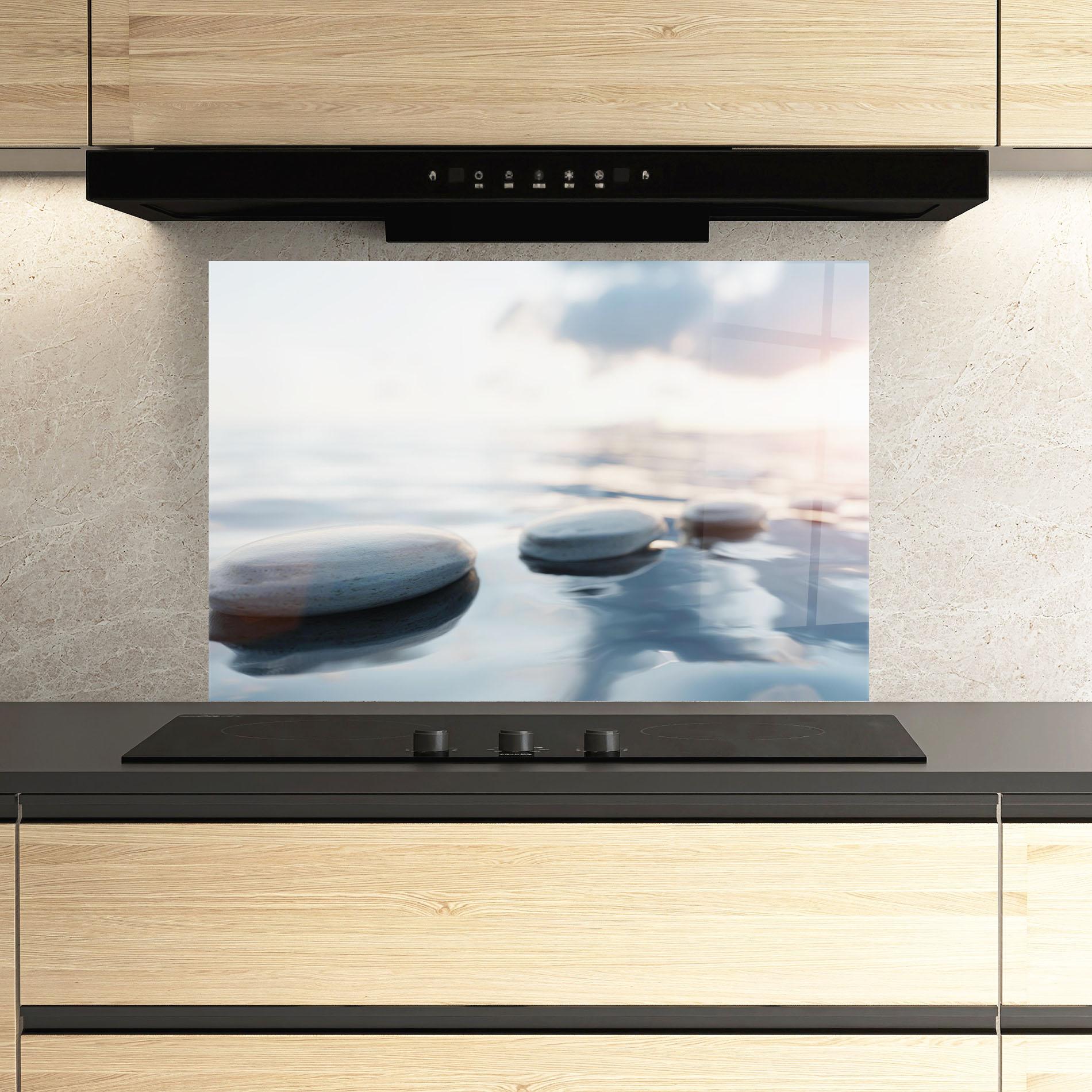 Panou Sticla Bucatarie Calm Water Stone mockup 3