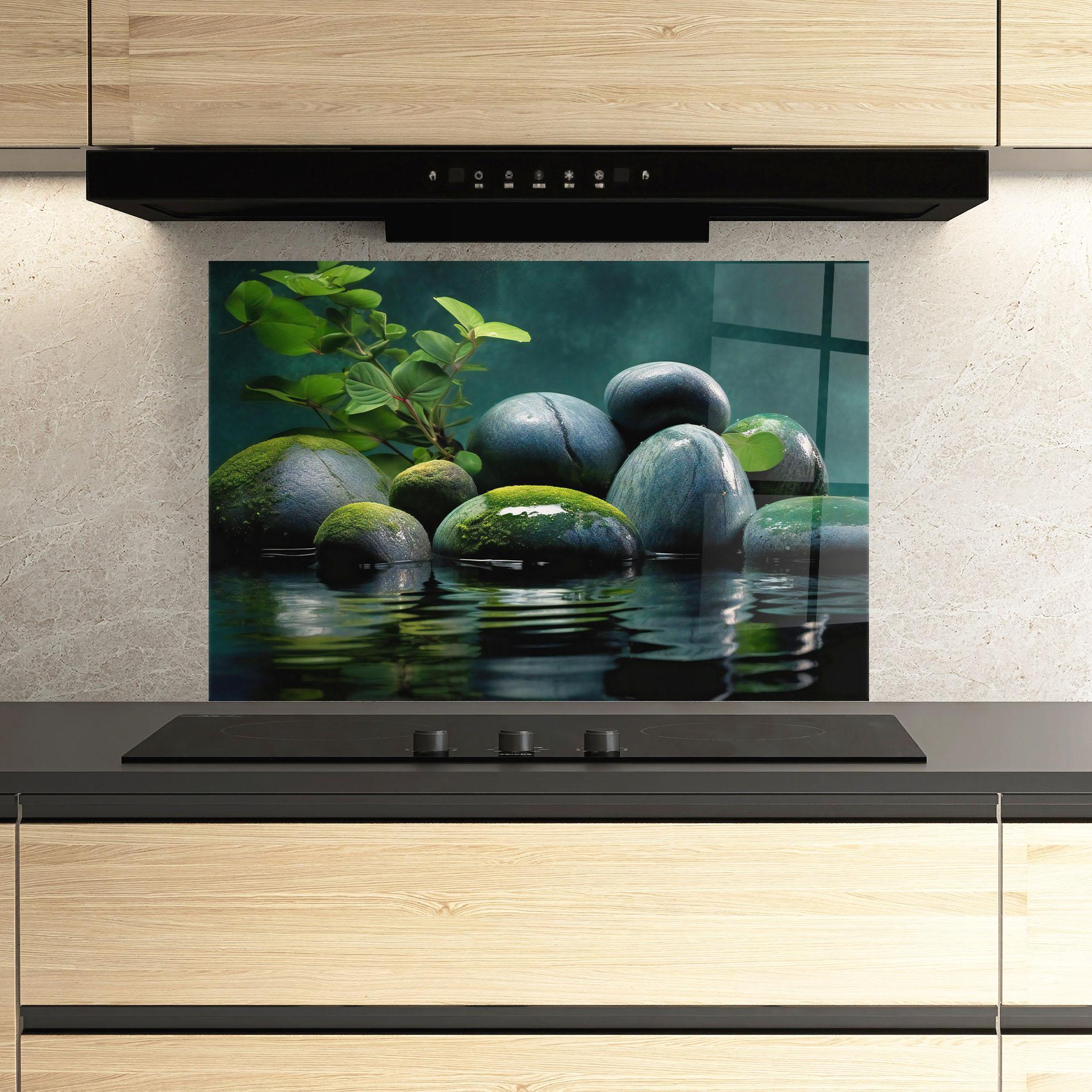 Panou Sticla Bucatarie Green Stone Nature mockup 3