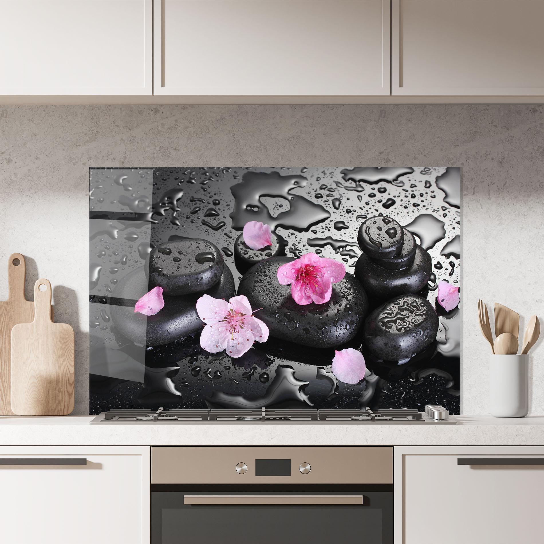 Panou Sticla Bucatarie Pink Sakura Stones mockup 7