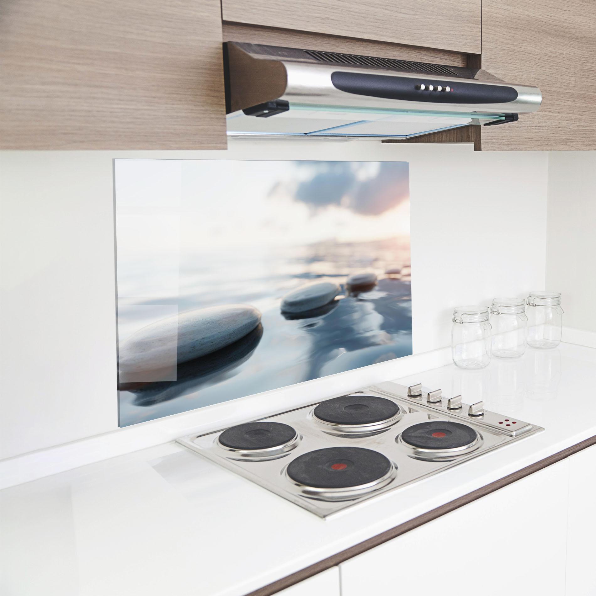 Panou Sticla Bucatarie Calm Water Stone mockup 8