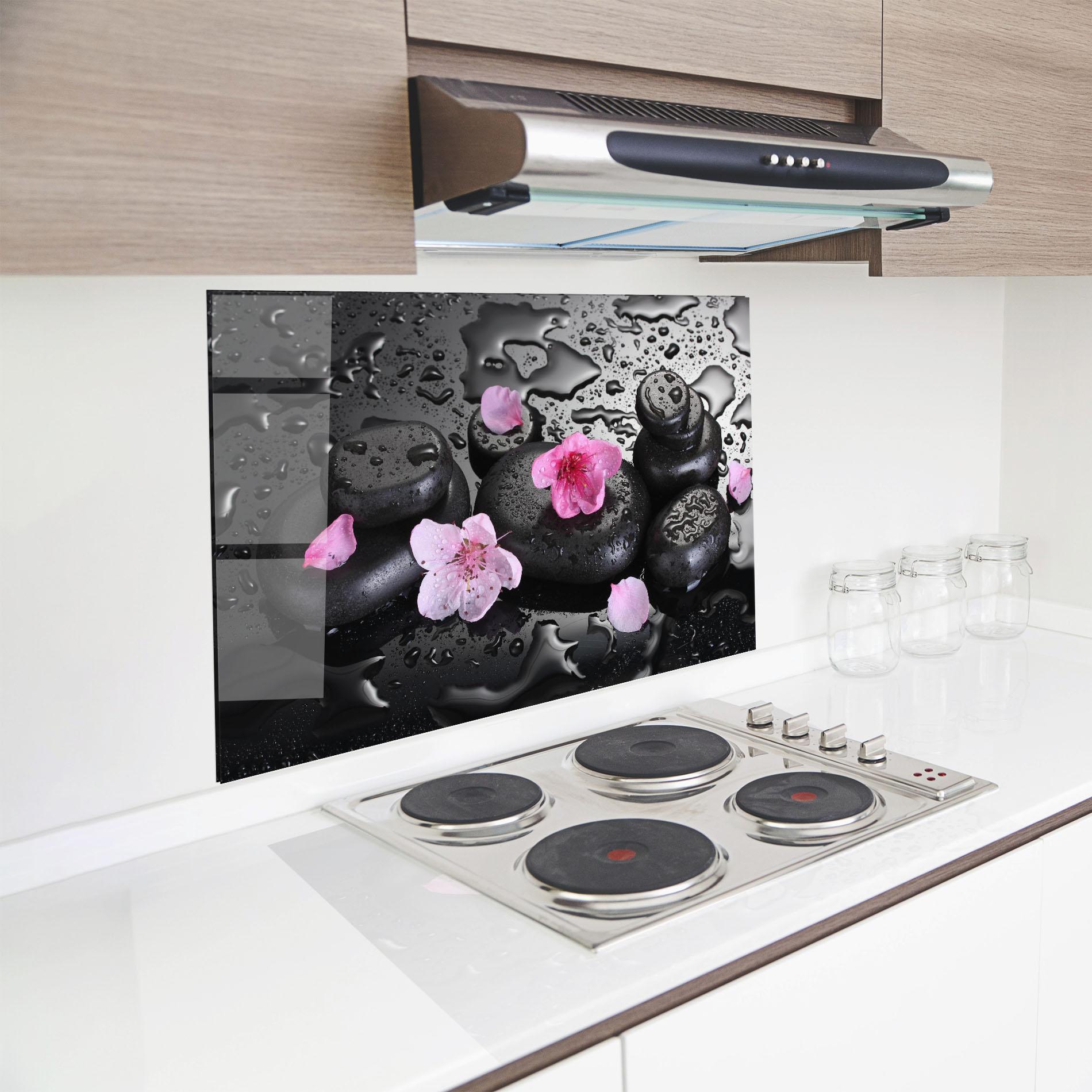 Panou Sticla Bucatarie Pink Sakura Stones mockup 8